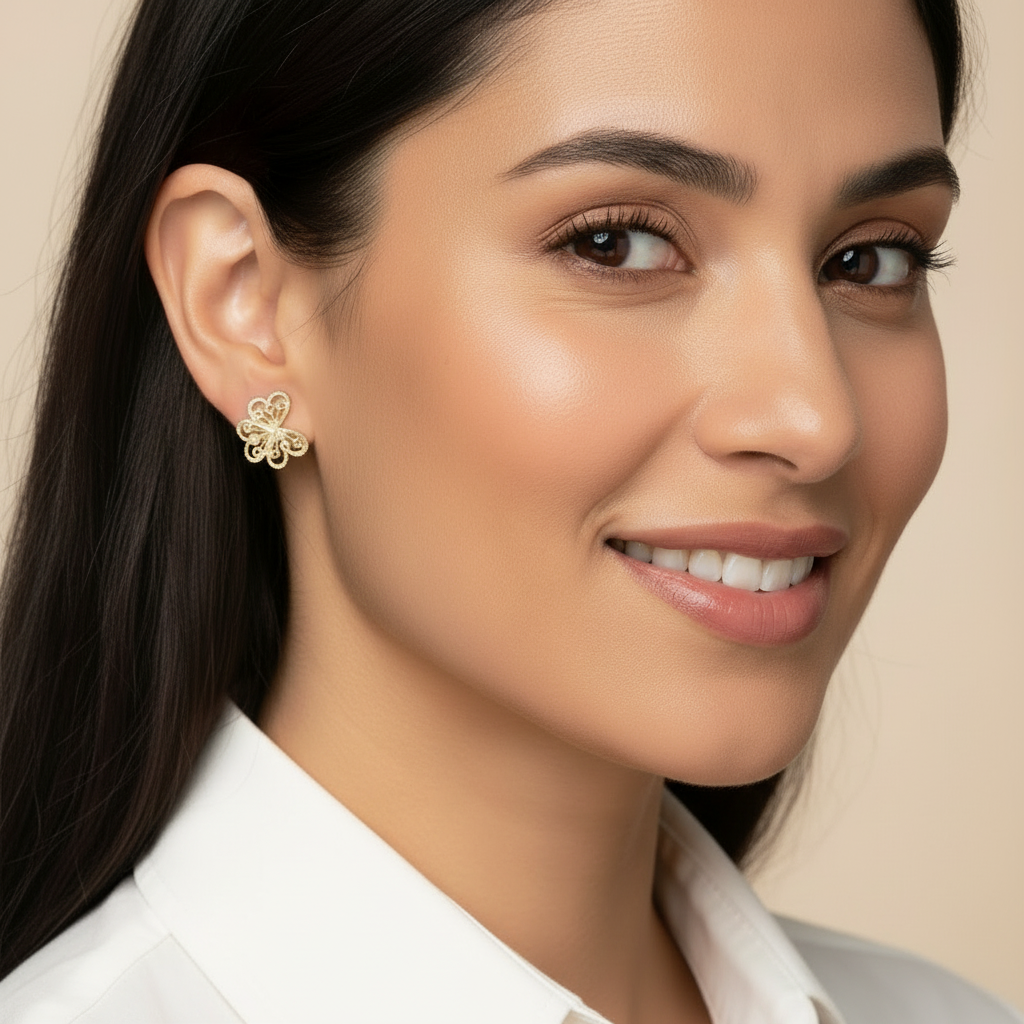 14K Yellow Gold Filigree Butterfly Earrings