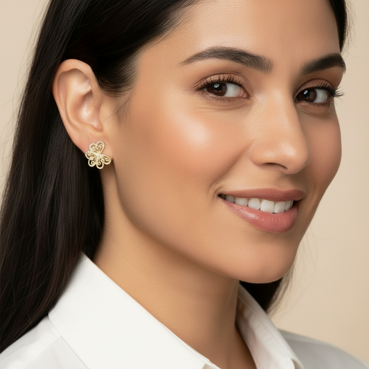 14K Yellow Gold Filigree Butterfly Earrings