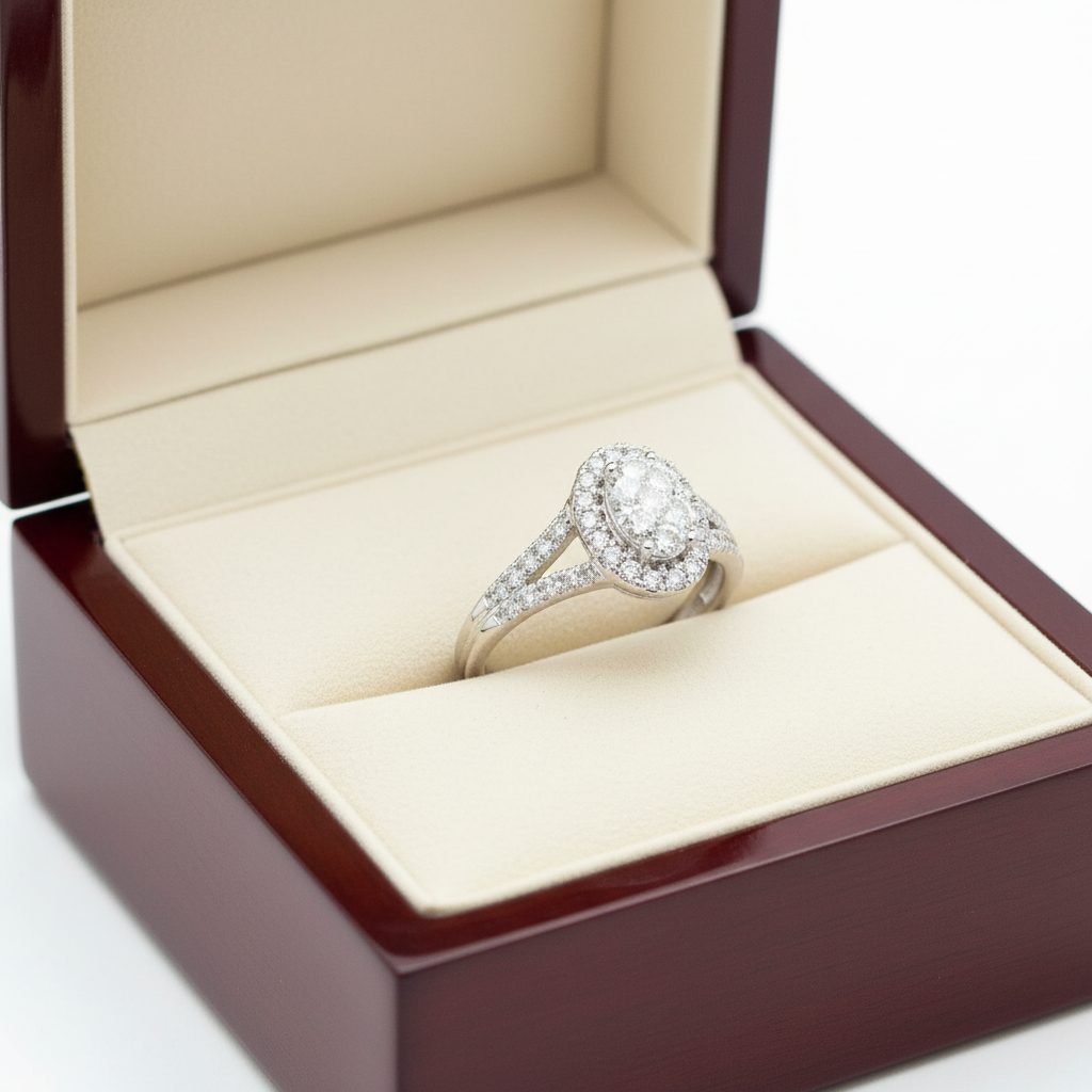 14K White Gold Diamonds Halo Womens Ring - 0.41ct