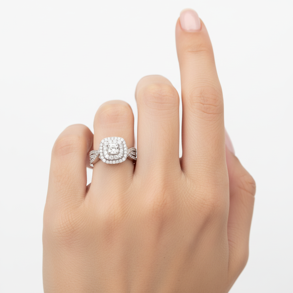 10K White Gold Lab Grown Diamonds Womens Engagement & Wedding Ring Set - 1.14ct