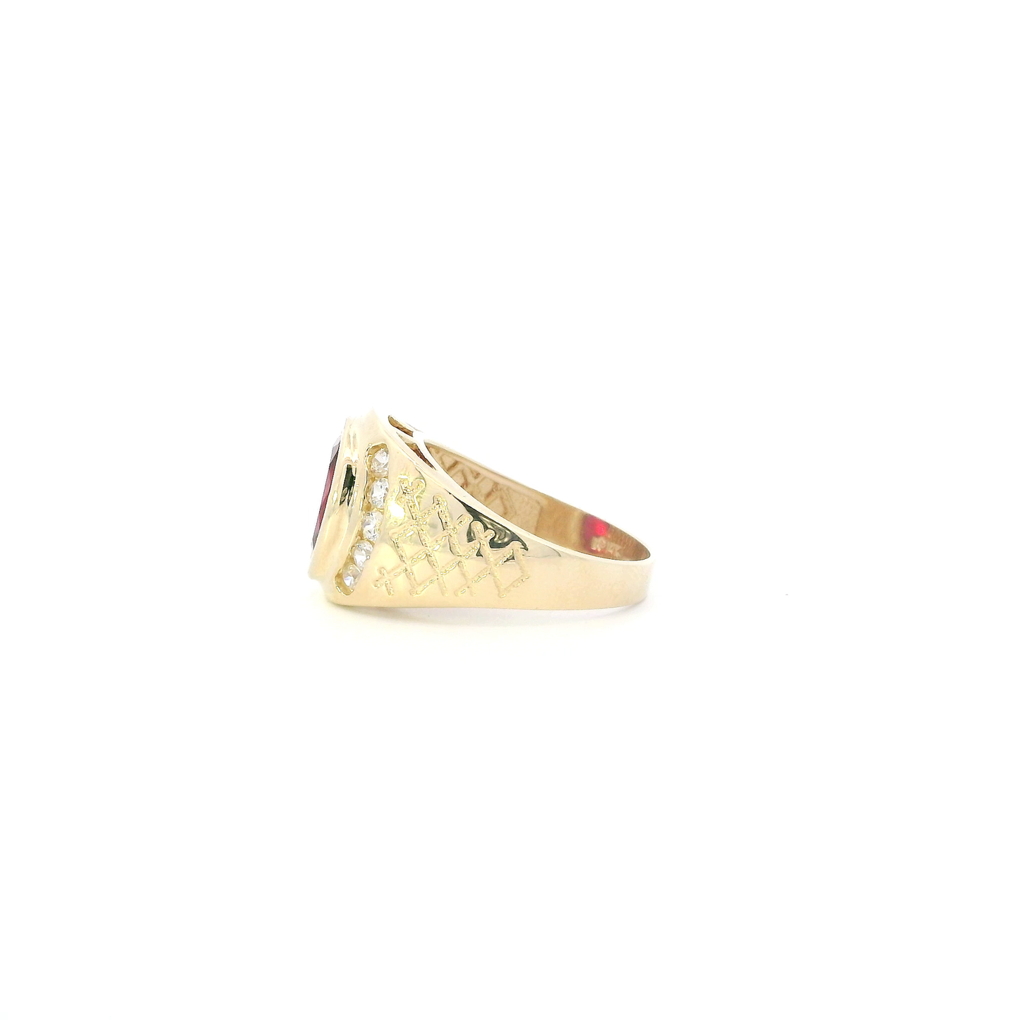 14K Yellow gold Synthetic Ruby Mens Ring