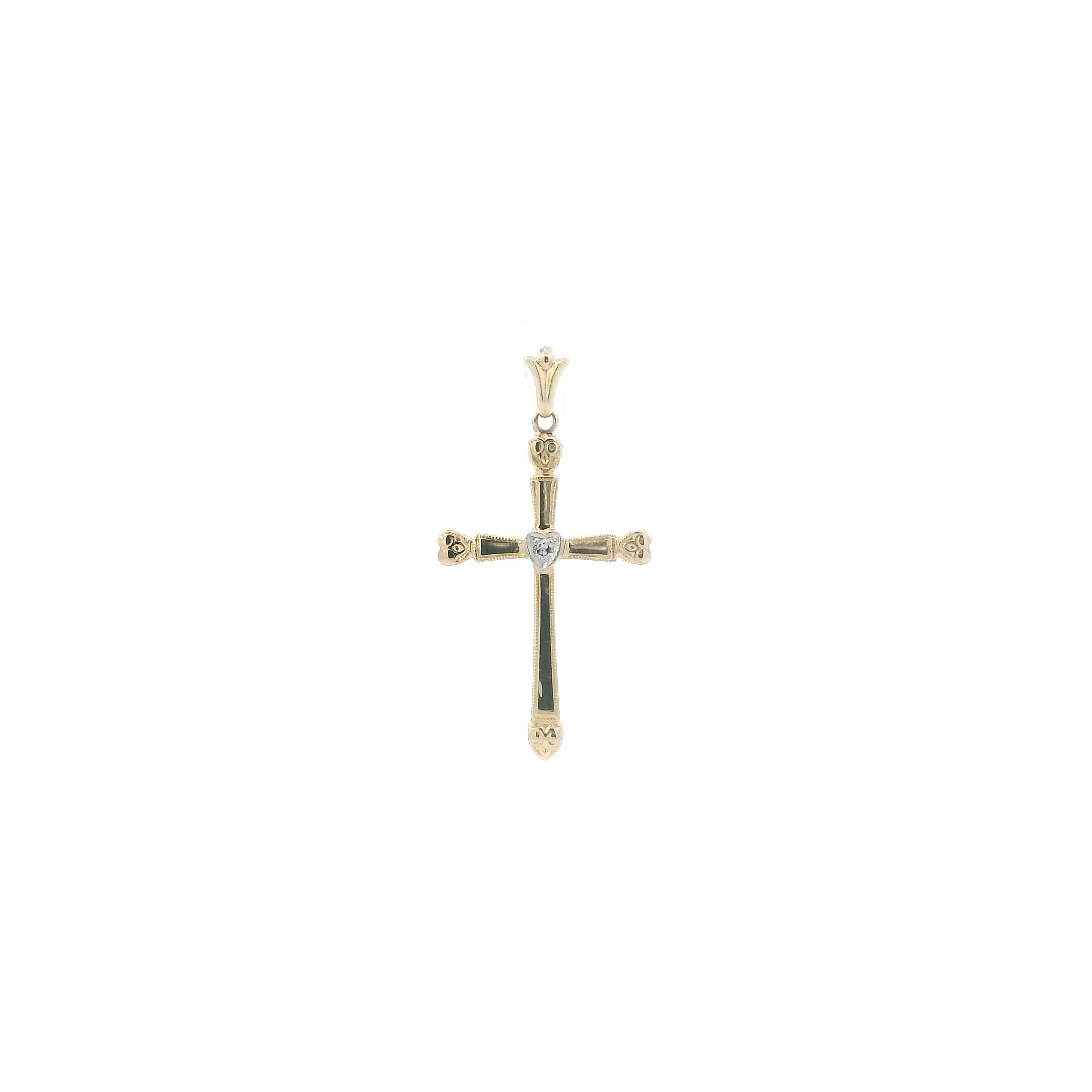 14K Yellow Gold Diamond Cross Pendant - 0.01ct
