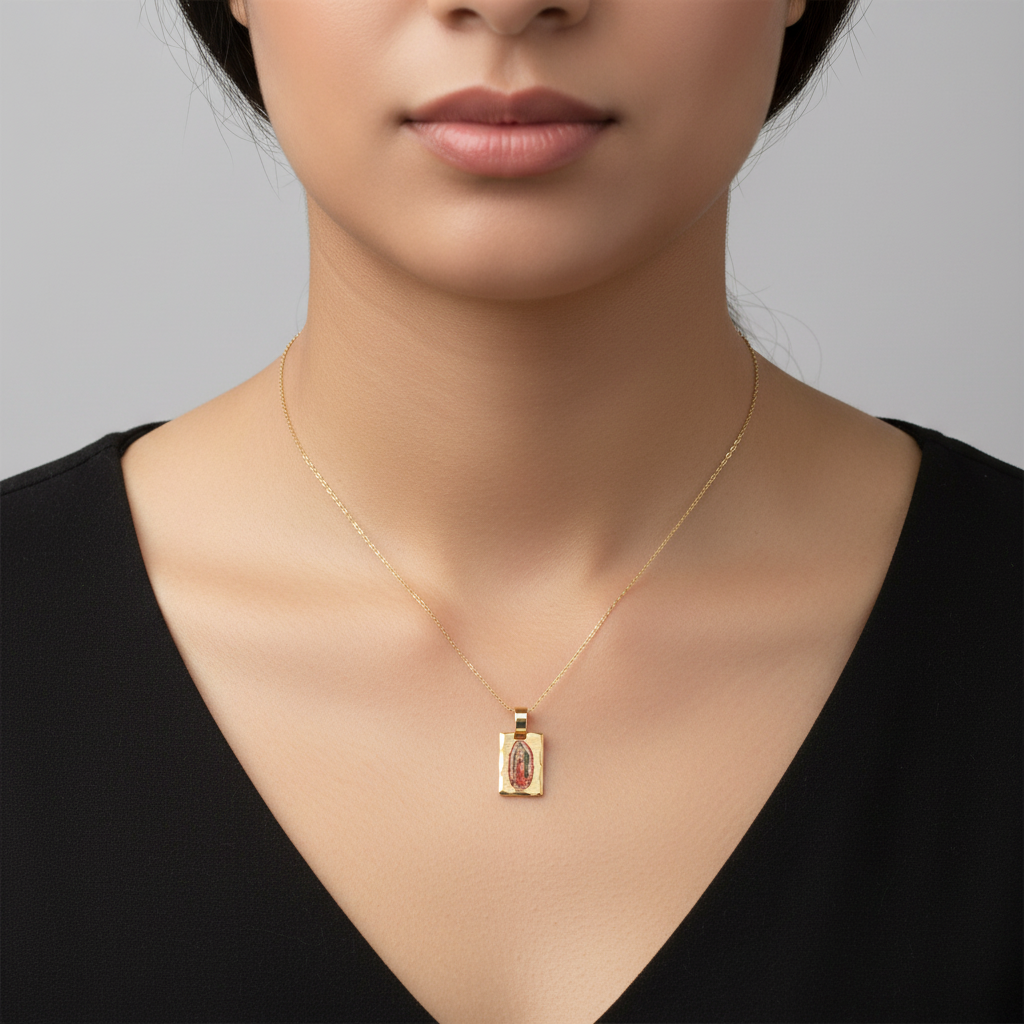 14K Yellow Gold Religious Virgin Mary Pendant