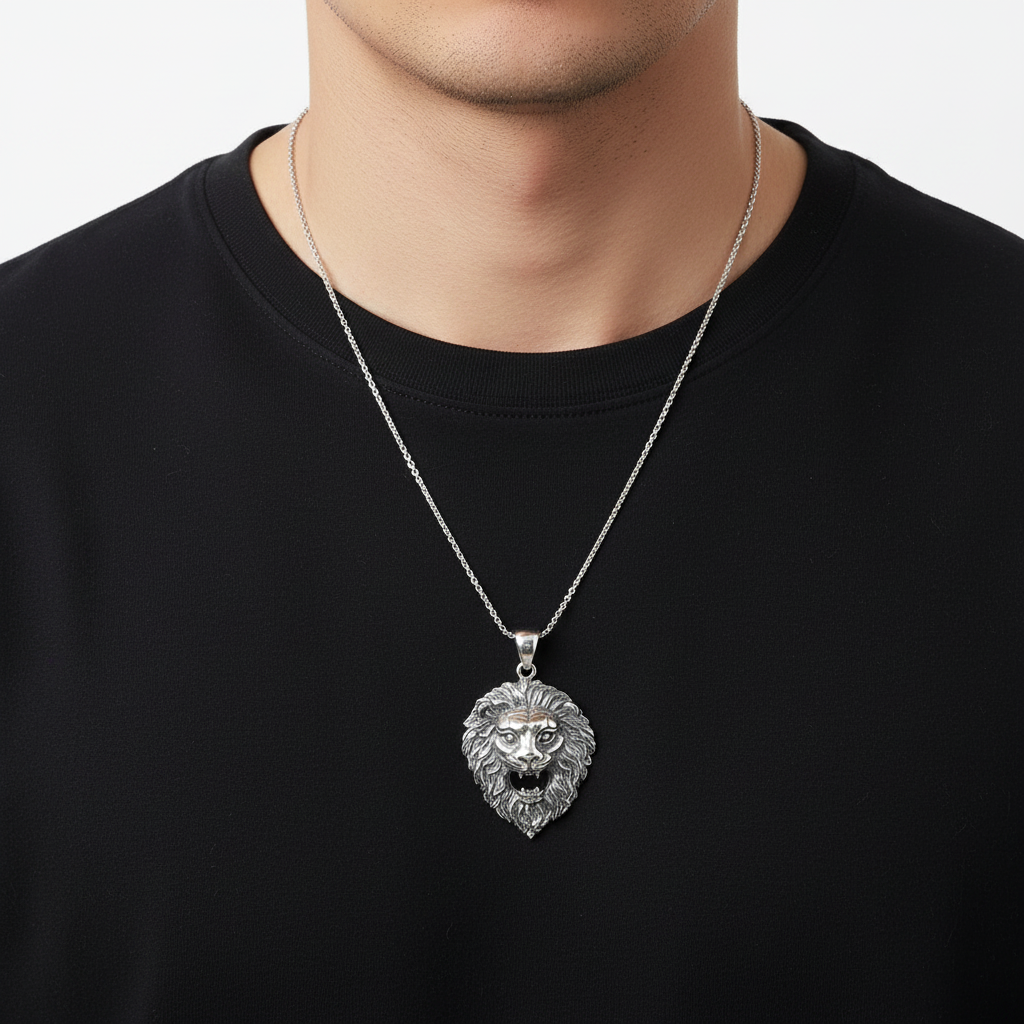 Sterling Silver Lion Head Pendant