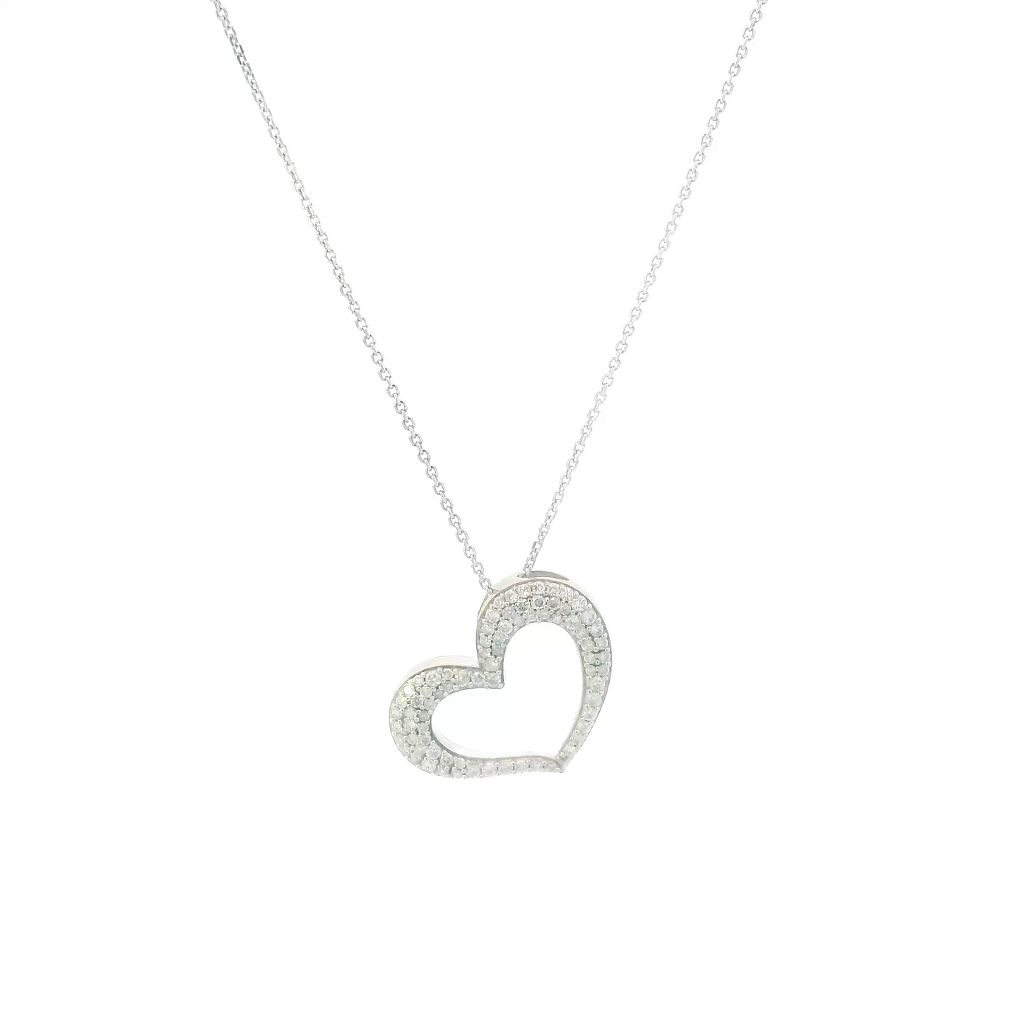 10K White Gold Diamonds Heart Pendant & 18" Cable Chain - 0.50ct
