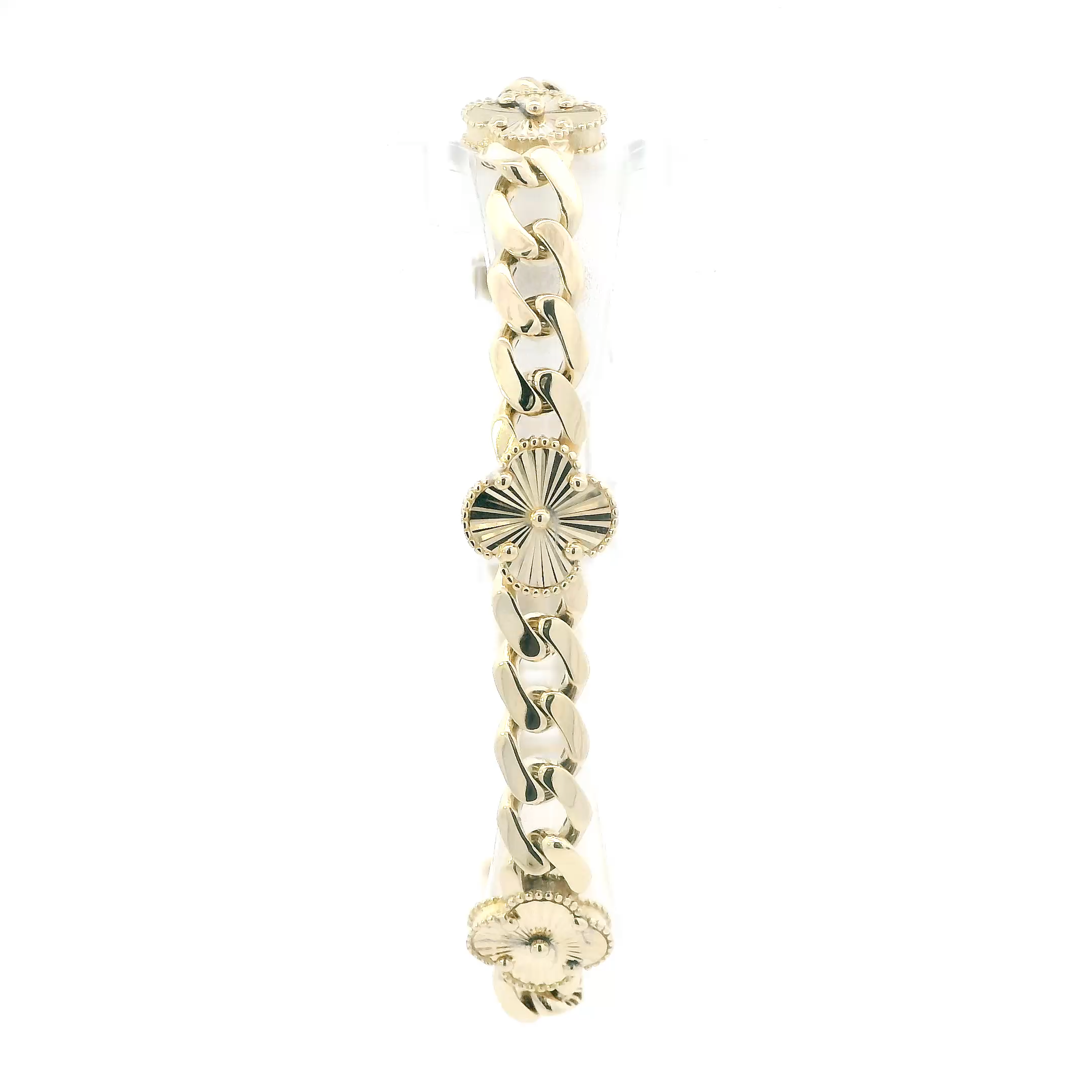 14K Yellow Gold Clover Curb Link Bracelet