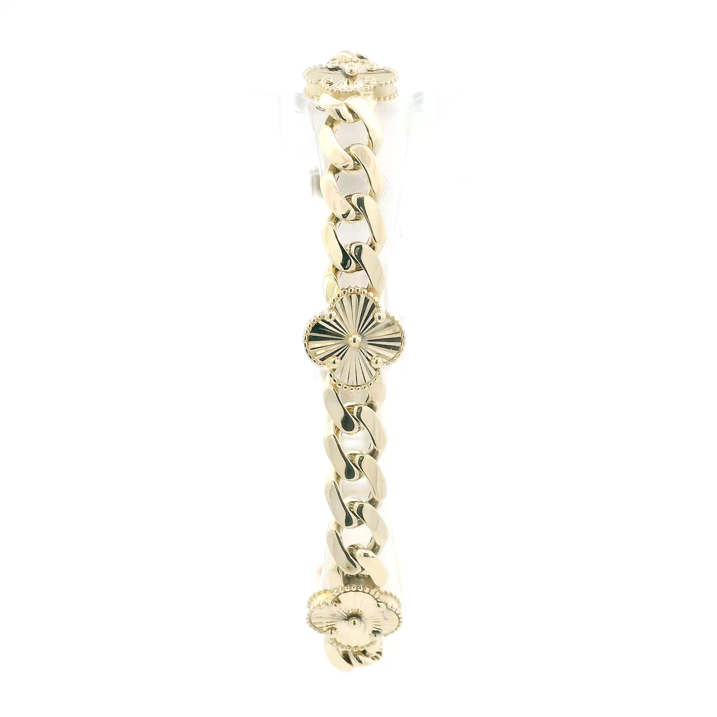 14K Yellow Gold Clover Curb Link Bracelet