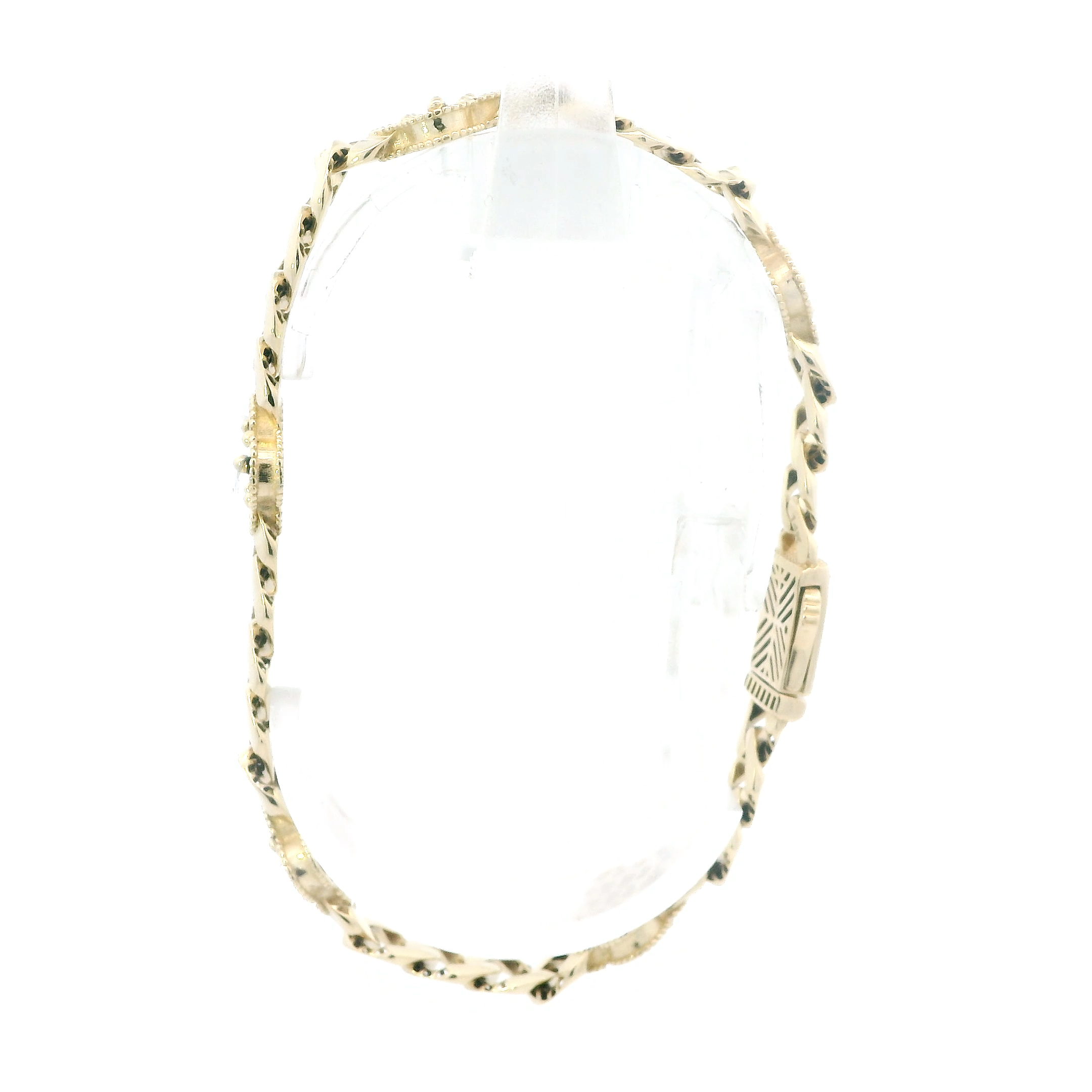 14K Yellow Gold Clover Curb Link Bracelet