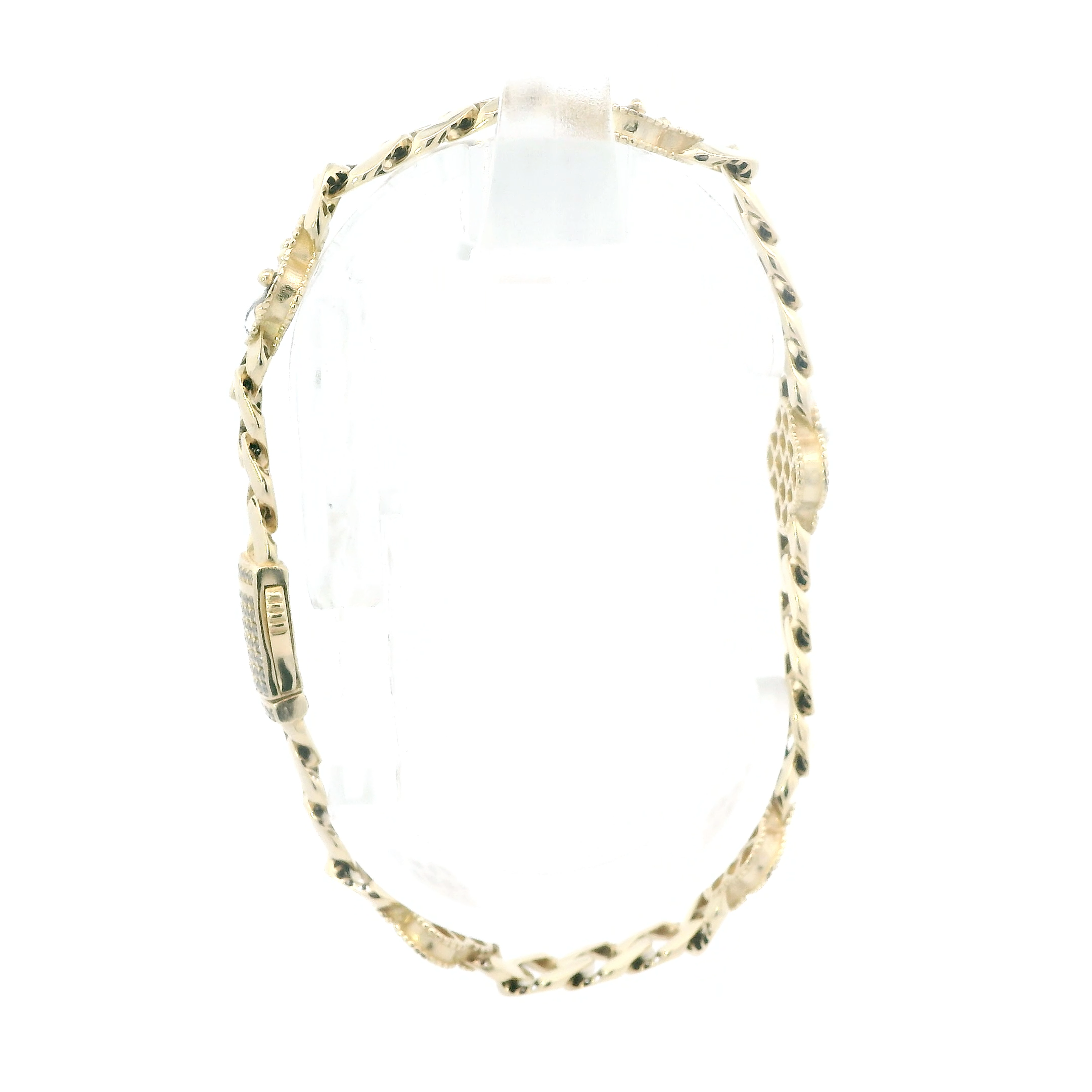 14K Yellow Gold Clover Curb Link Bracelet