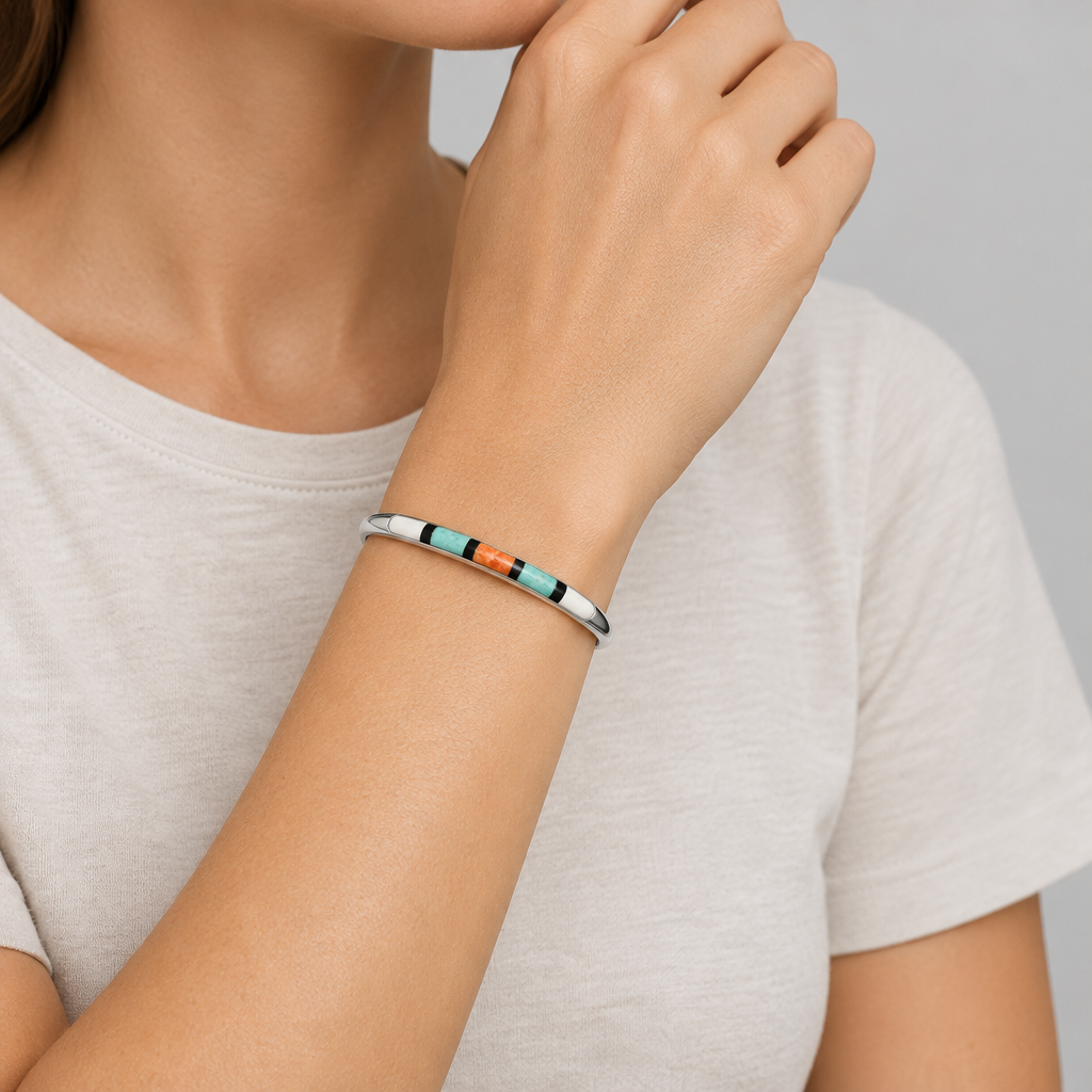 Sterling Silver "Elgin Hoskey" Turquoise & Onyx Cuff Bracelet