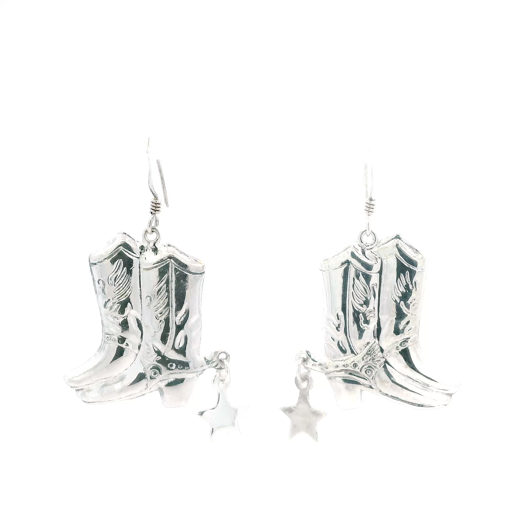 Sterling Silver Cowboy Boots Dangle Earrings