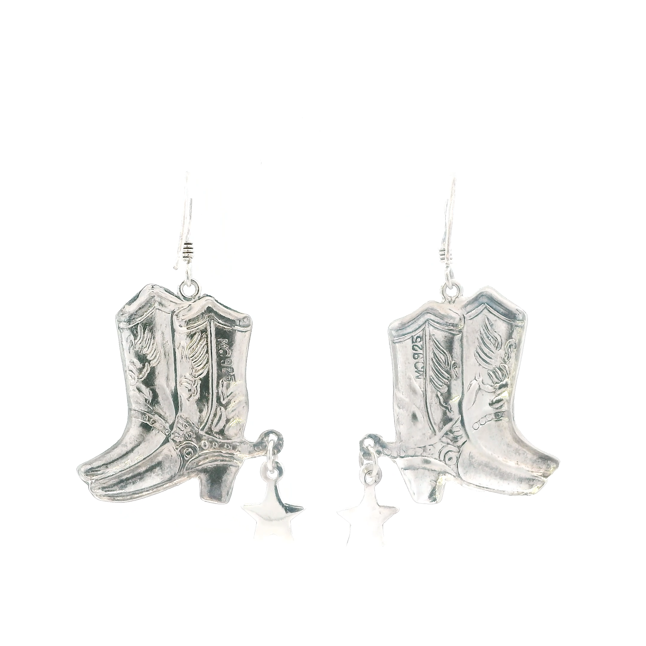 Sterling Silver Cowboy Boots Dangle Earrings