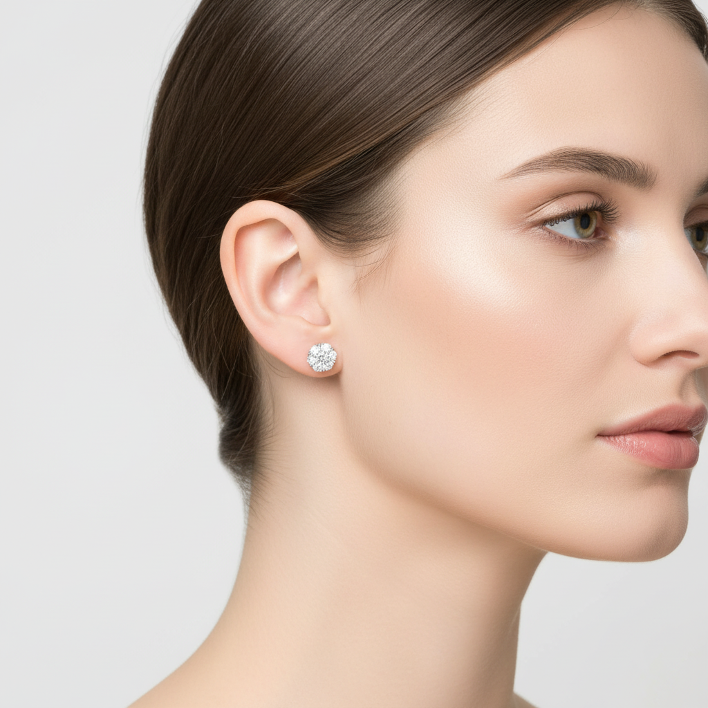 14K White Gold Flower Stud Earrings