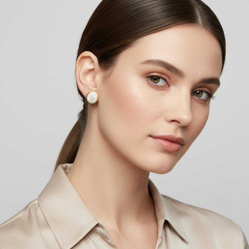 10K Yellow Gold CZ Pave Stud Earrings