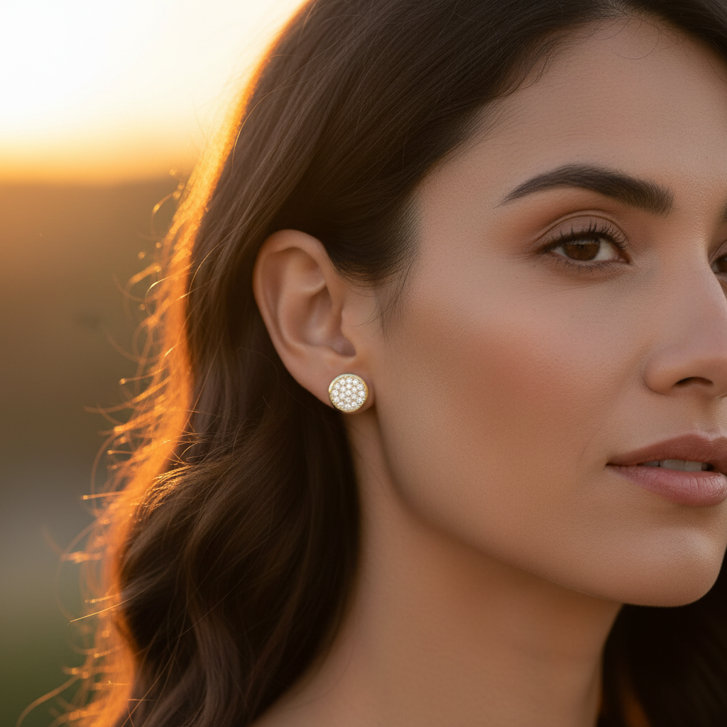 10K Yellow Gold CZ Pave Stud Earrings