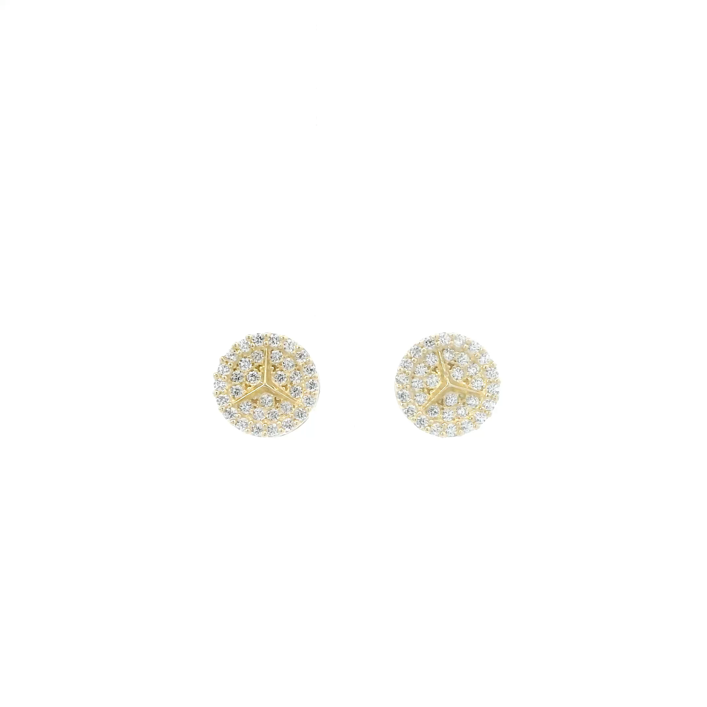 10K Yellow Gold CZ Mercedes Symbol Stud Earrings