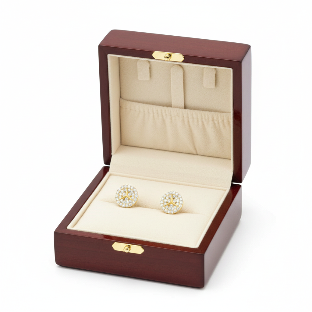 10K Yellow Gold CZ Mercedes Symbol Stud Earrings