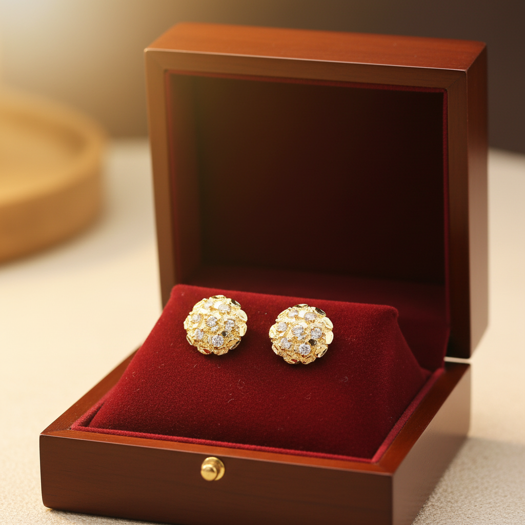 10K Yellow Gold Round Nugget Earrings