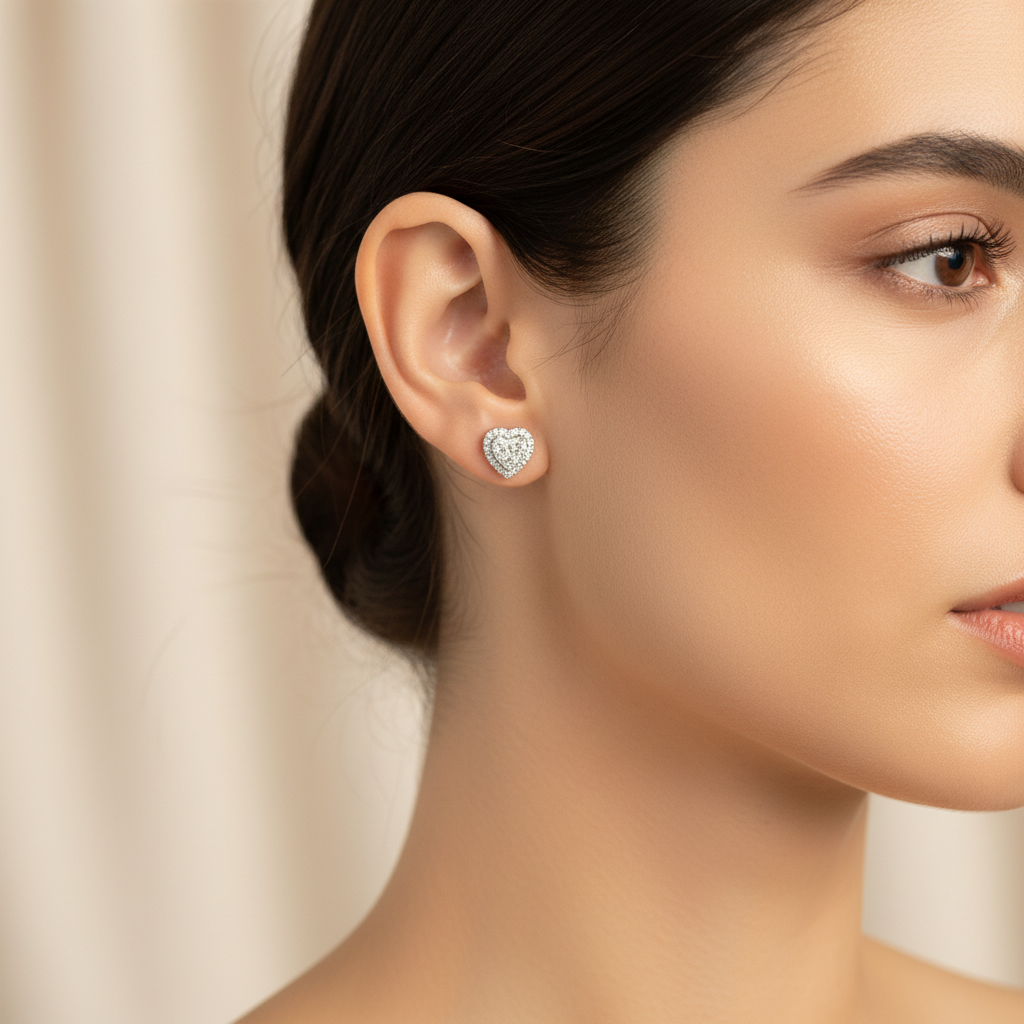 18K White Gold Diamonds Heart Earring - 0.45ct