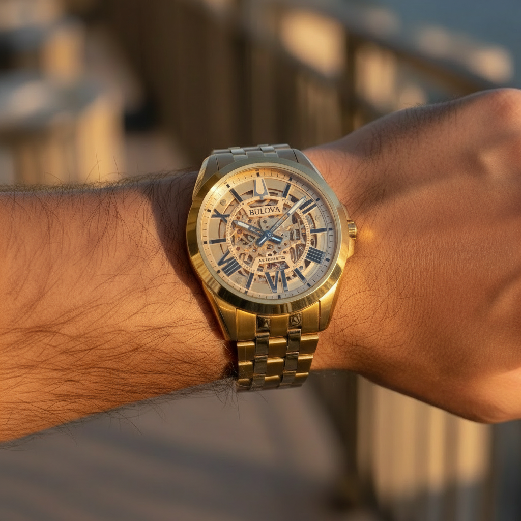 Bulova Sutton Automatic Gold Mens Writswatch - 97A162