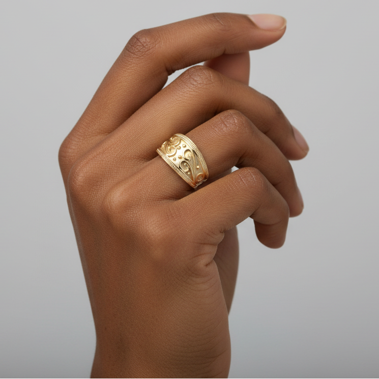 14K Yellow Gold Filigree Band Womens Ring