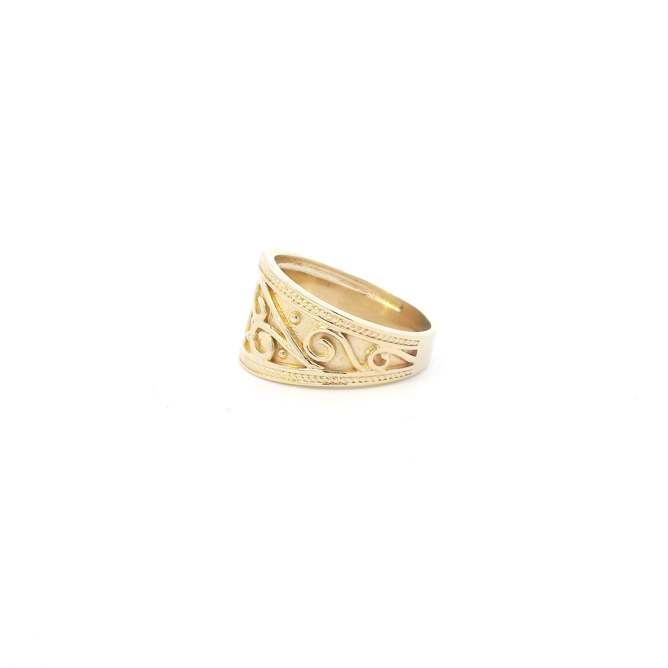14K Yellow Gold Filigree Band Womens Ring