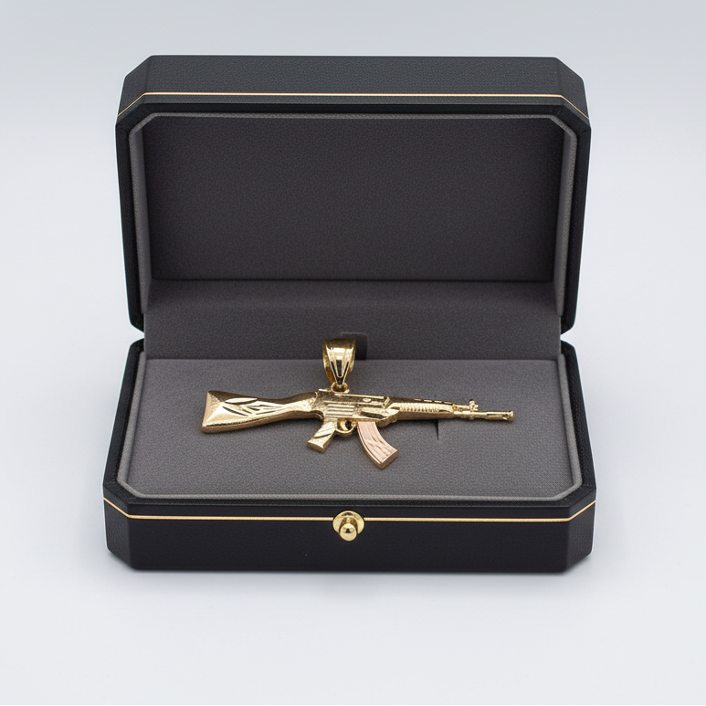 14K Tri Color Gold AK-47 Rifle Pendant