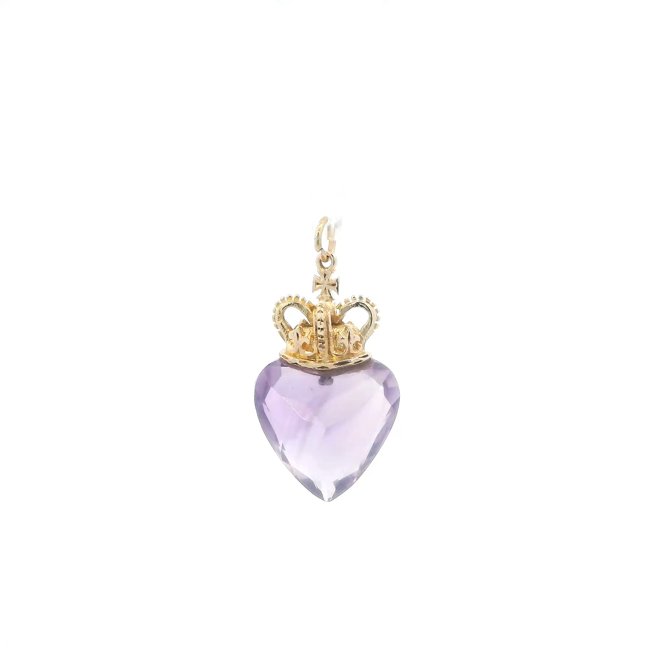 10K Yellow Gold Amethyst Heart & Crown Pendant