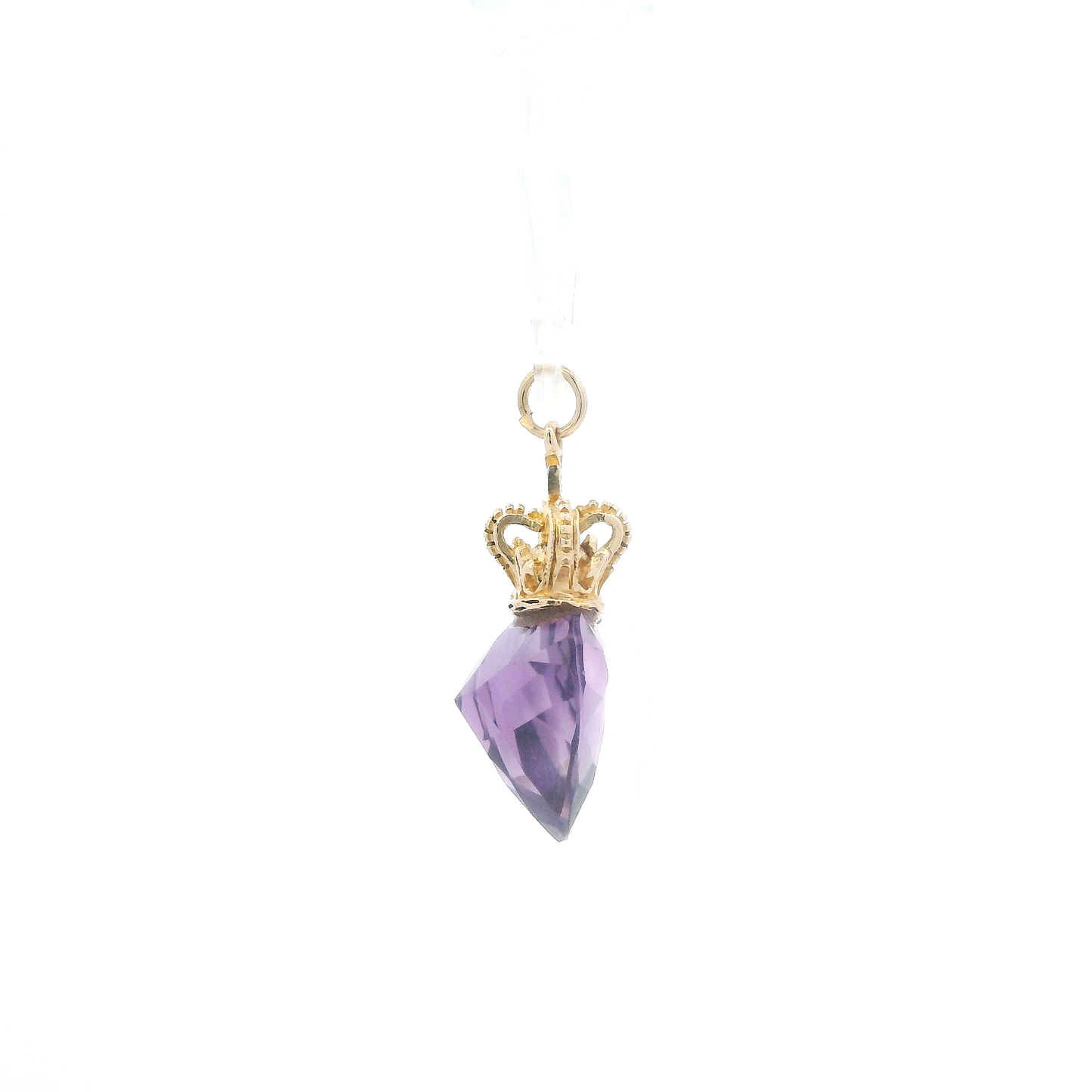 10K Yellow Gold Amethyst Heart & Crown Pendant