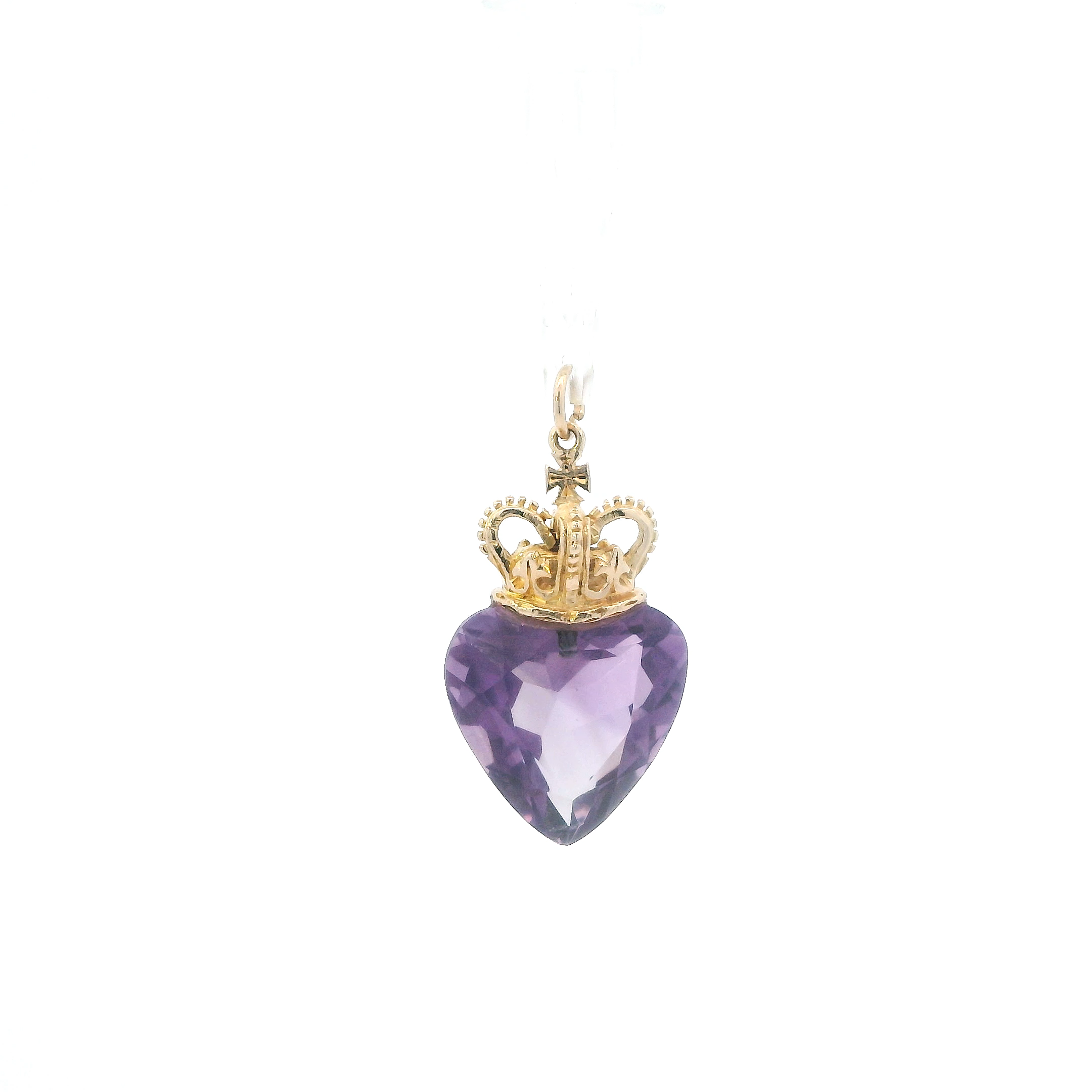 10K Yellow Gold Amethyst Heart & Crown Pendant