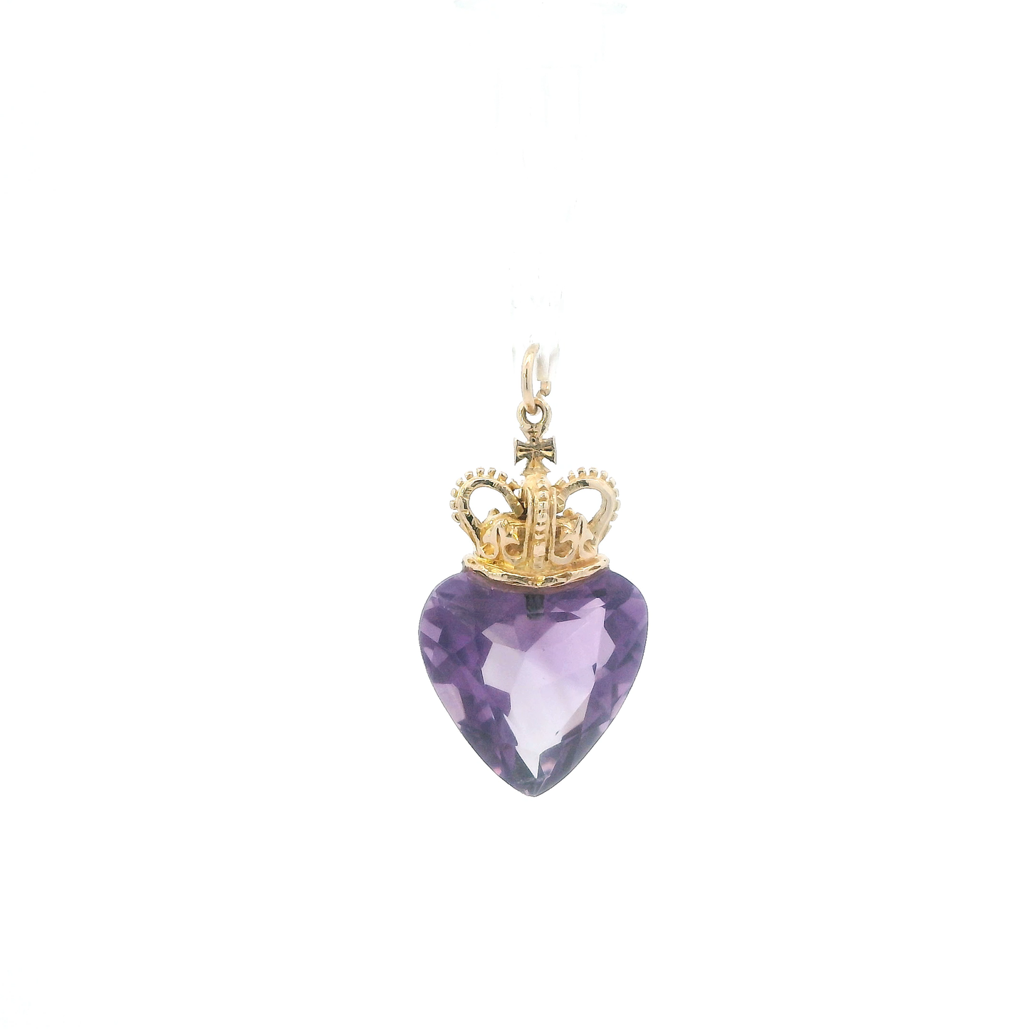 10K Yellow Gold Amethyst Heart & Crown Pendant
