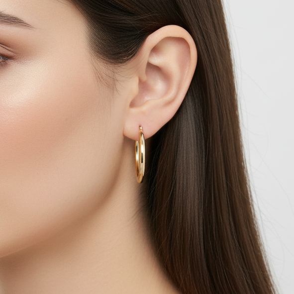 14K Yellow Gold Tube Hoop Earrings
