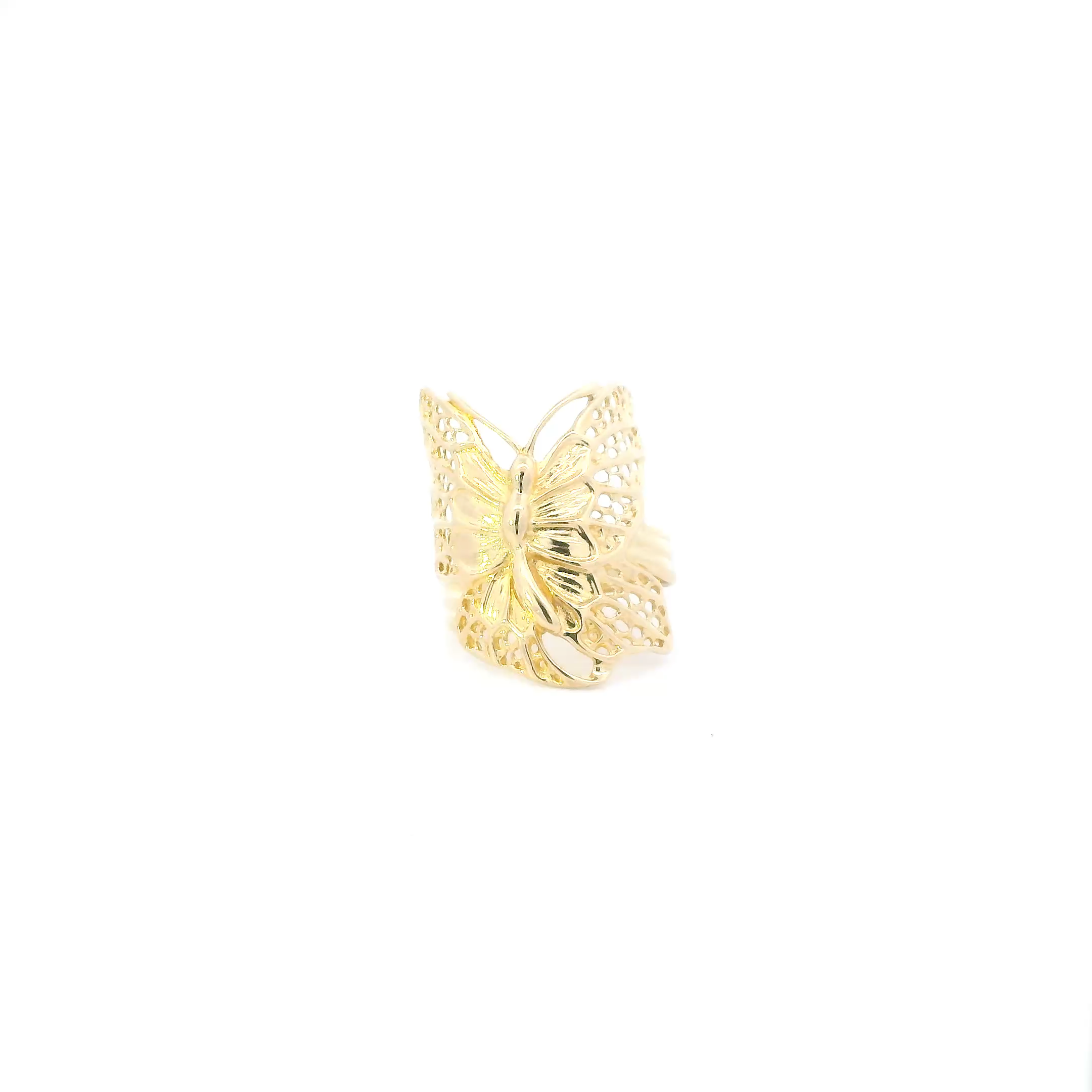 18K Yellow Gold Filigree Butterfly Womens Ring