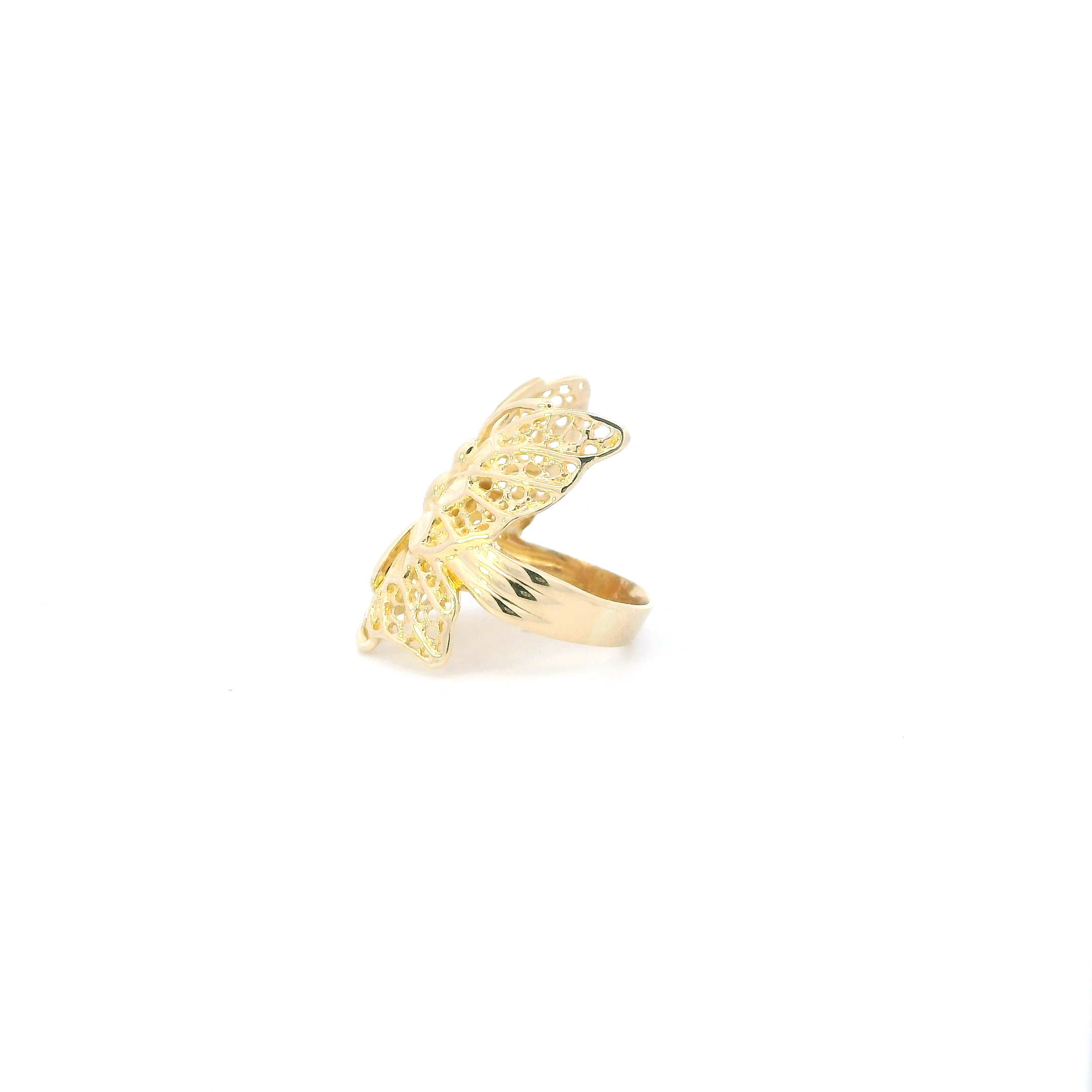 18K Yellow Gold Filigree Butterfly Womens Ring