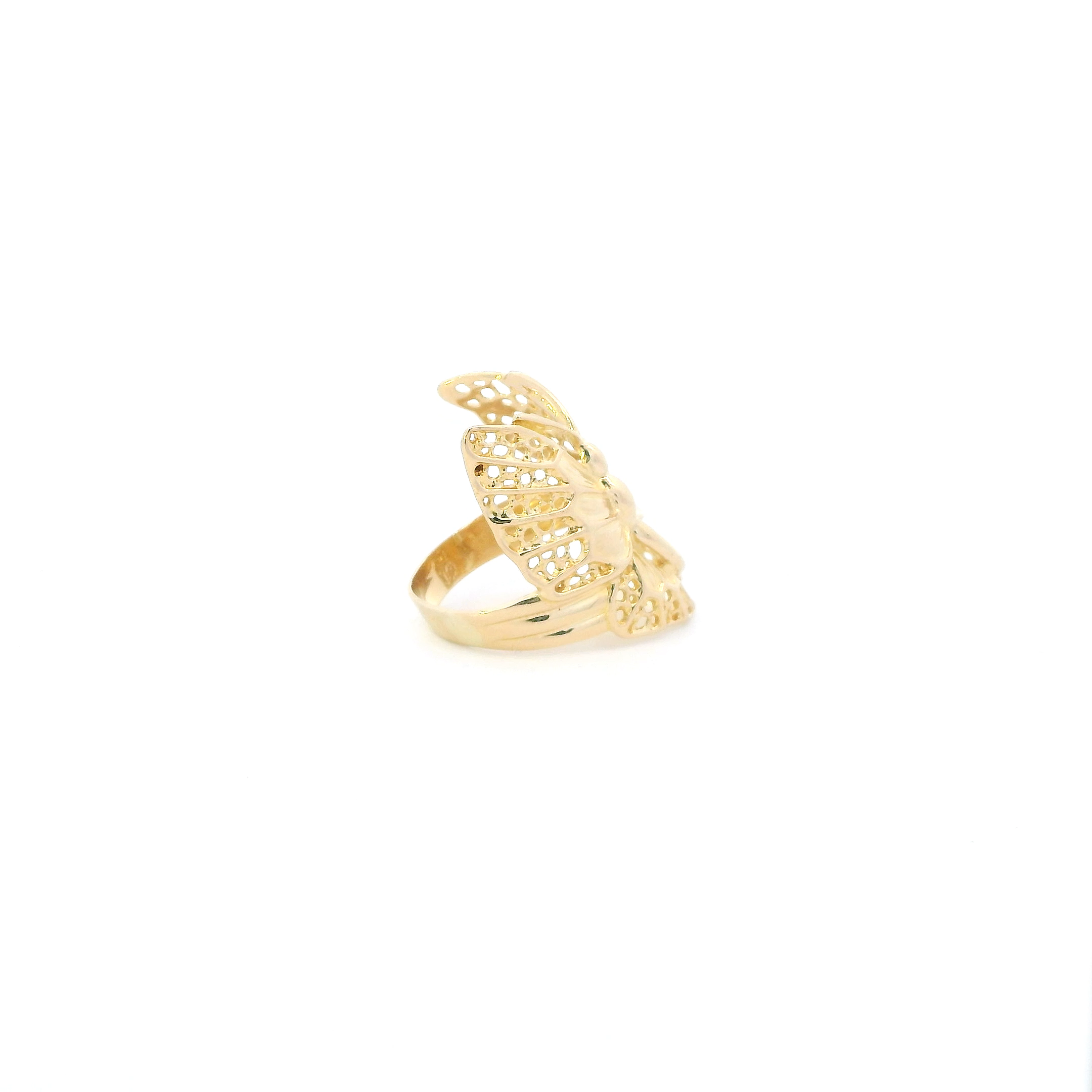 18K Yellow Gold Filigree Butterfly Womens Ring