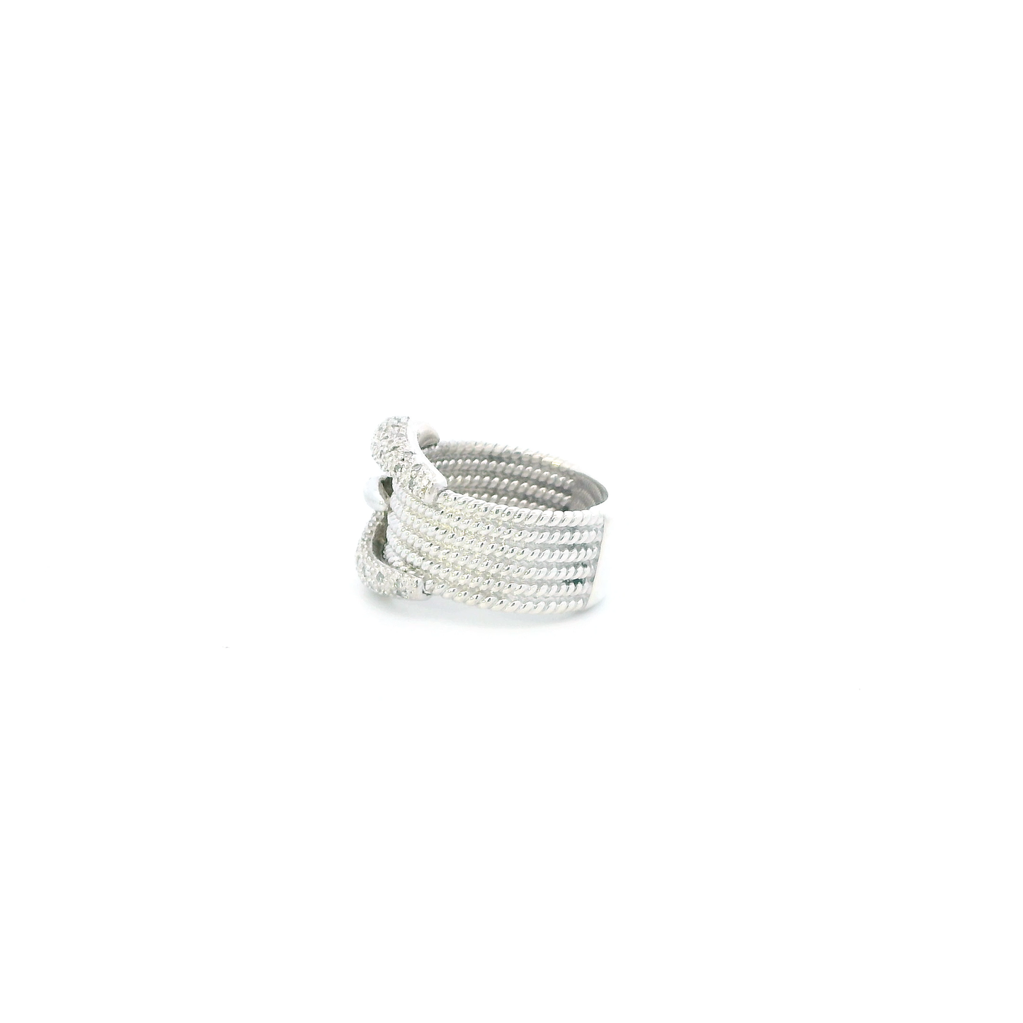 Sterling Silver CZ Textured Belt Buckle Womens Ring