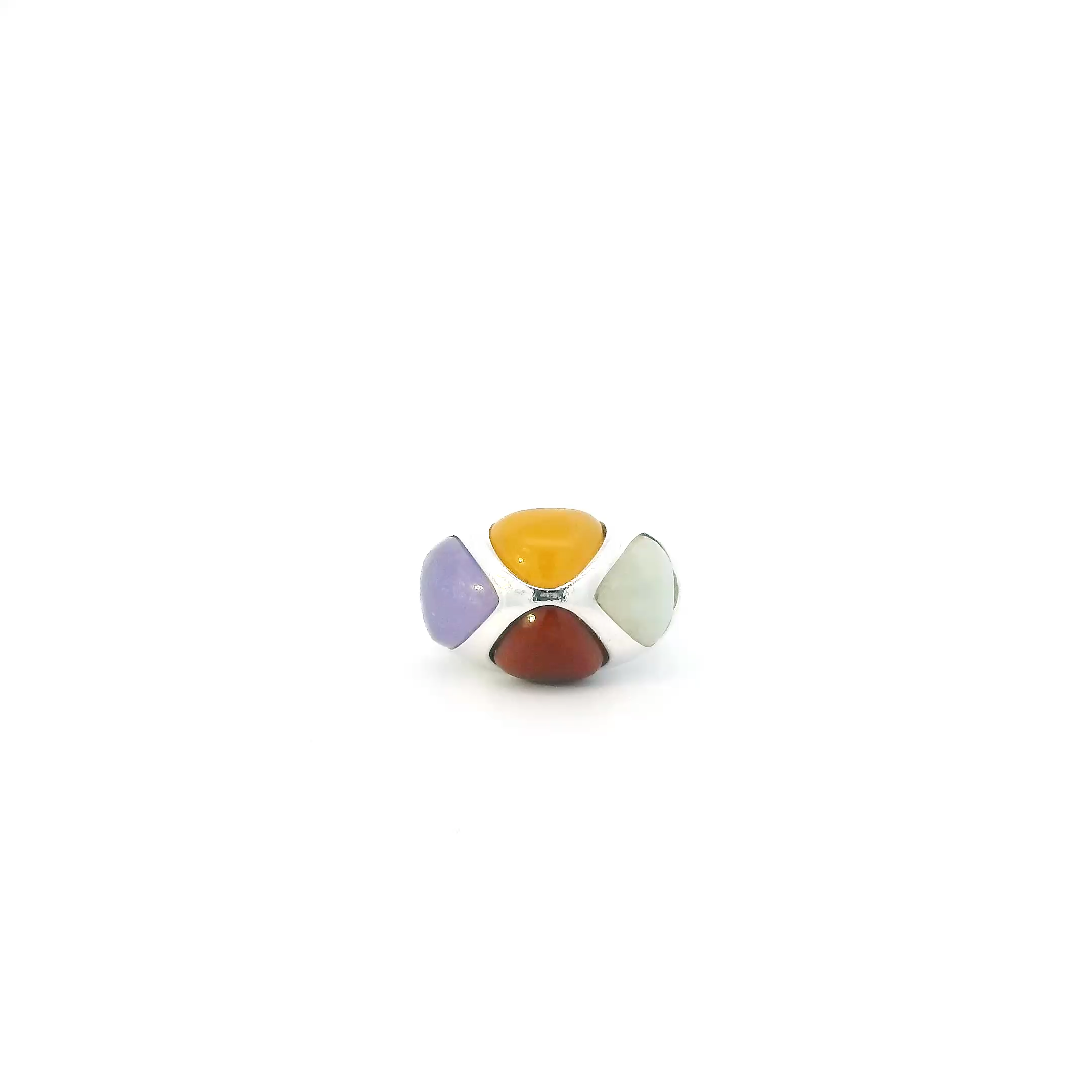 Sterling Silver Multi Color Jade Womens Ring