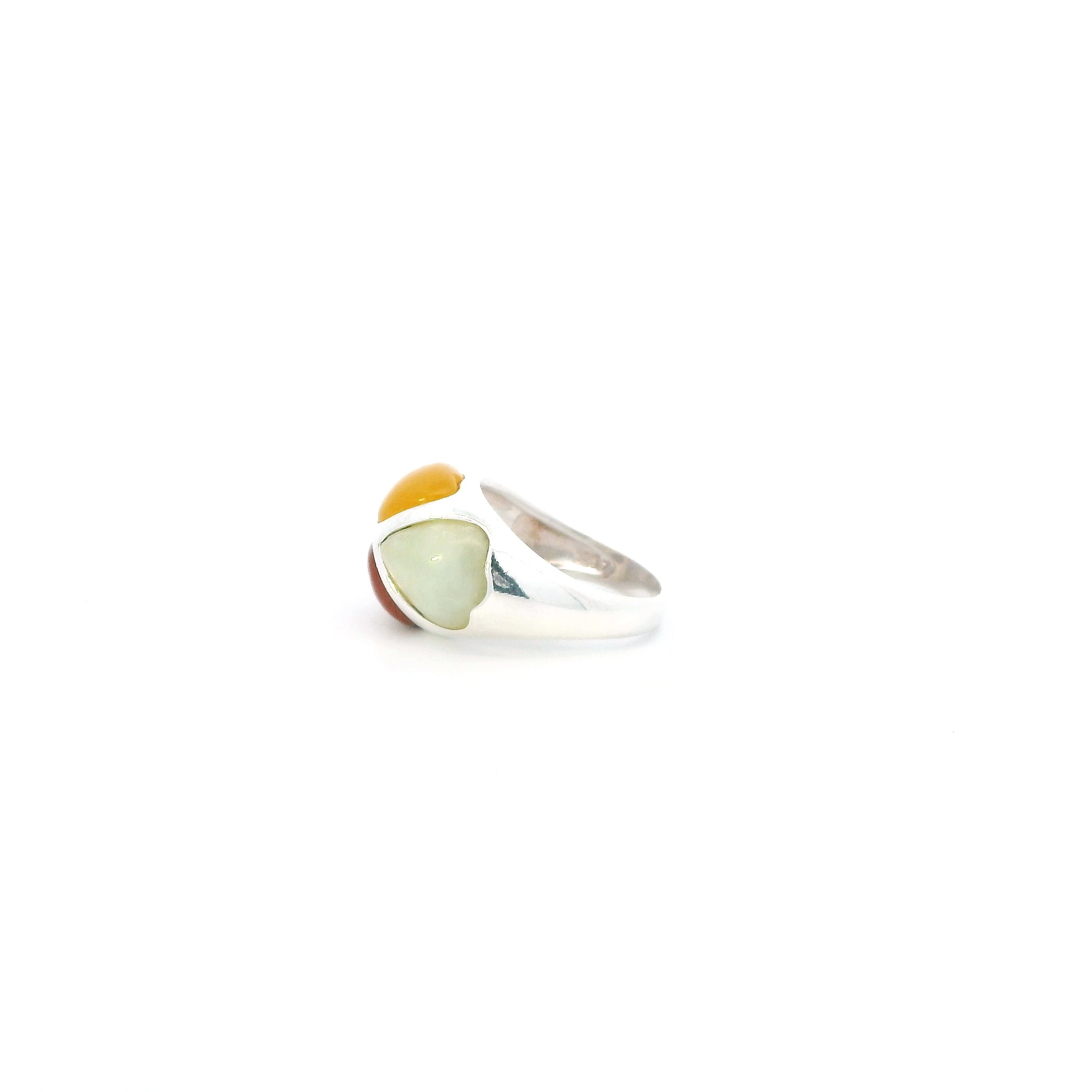 Sterling Silver Multi Color Jade Womens Ring