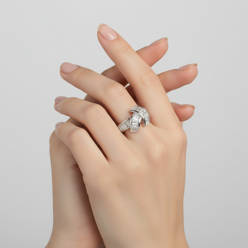 Sterling Silver CZ Wrap Bypass Womens Ring