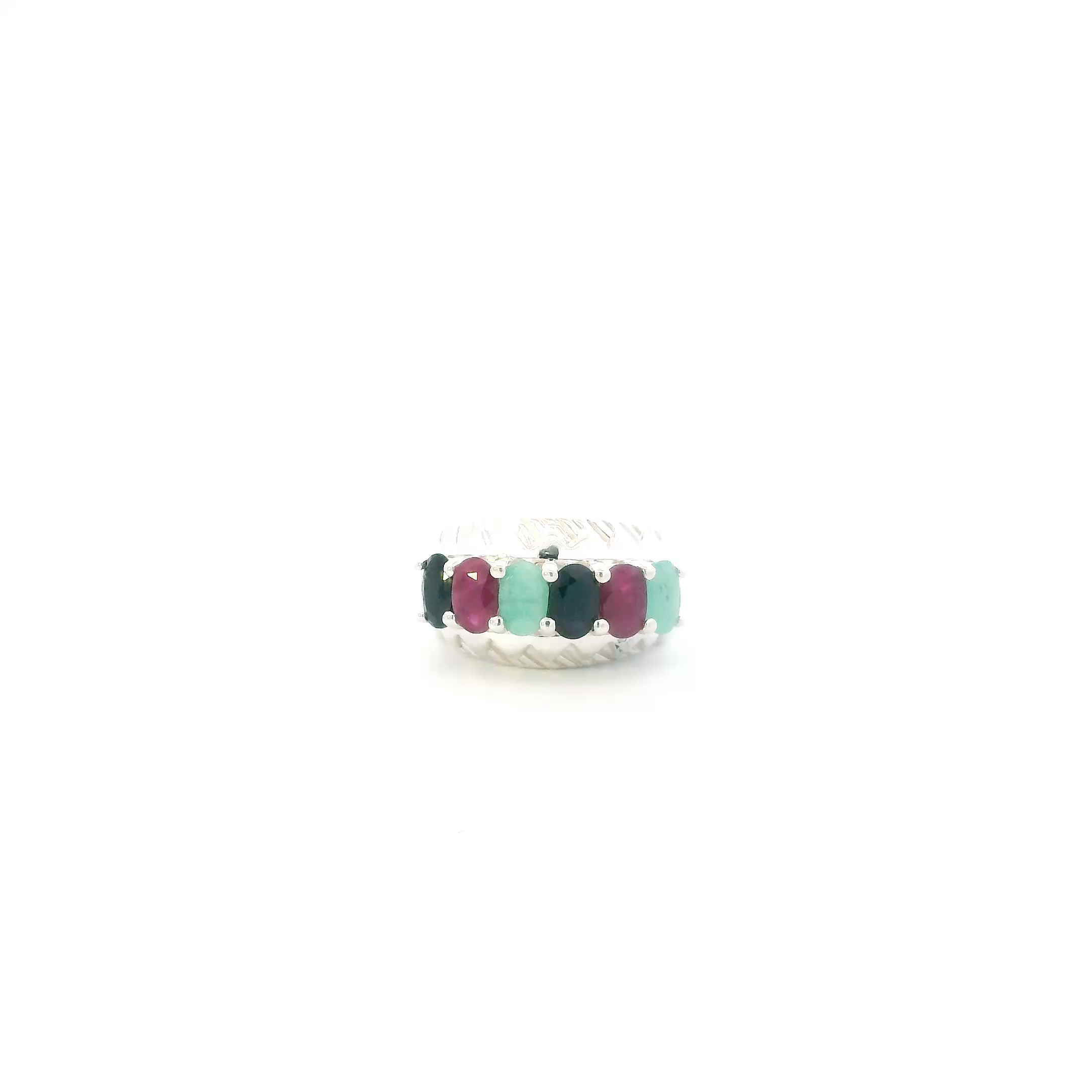 Sterling Silver Sapphire, Ruby & Chrysoprase Womens Ring