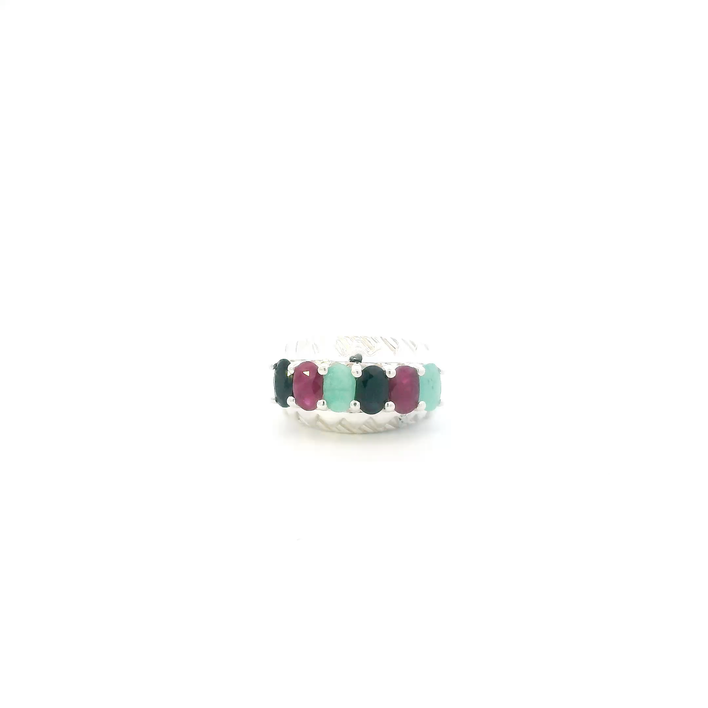 Sterling Silver Sapphire, Ruby & Chrysoprase Womens Ring