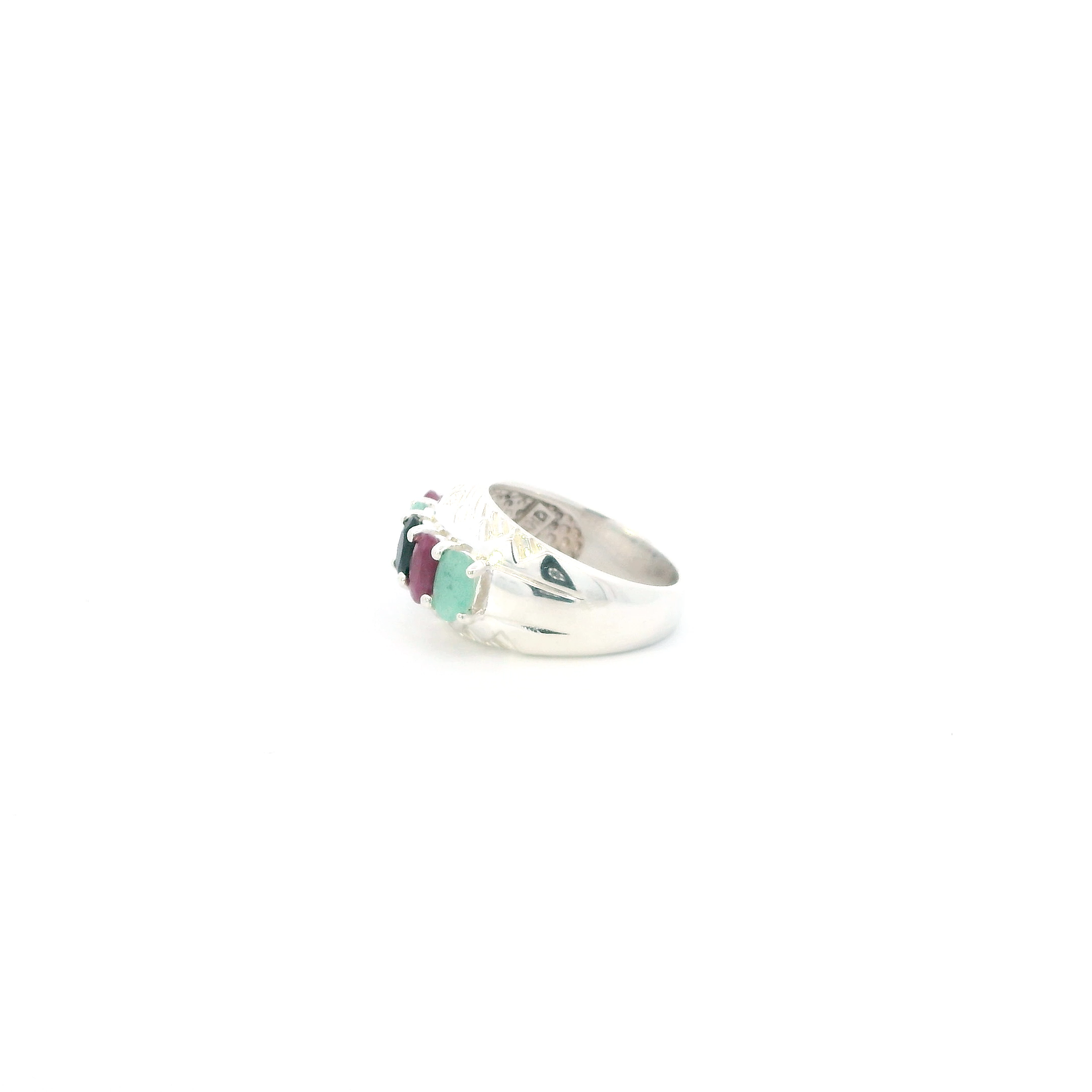 Sterling Silver Sapphire, Ruby & Chrysoprase Womens Ring