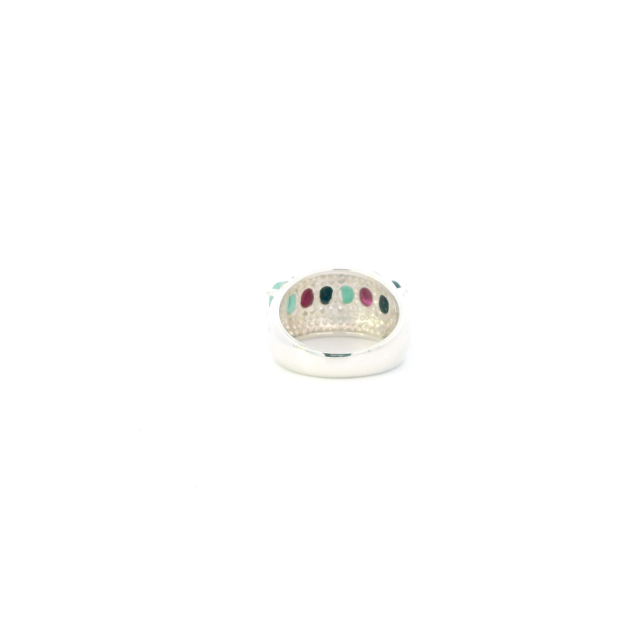 Sterling Silver Sapphire, Ruby & Chrysoprase Womens Ring