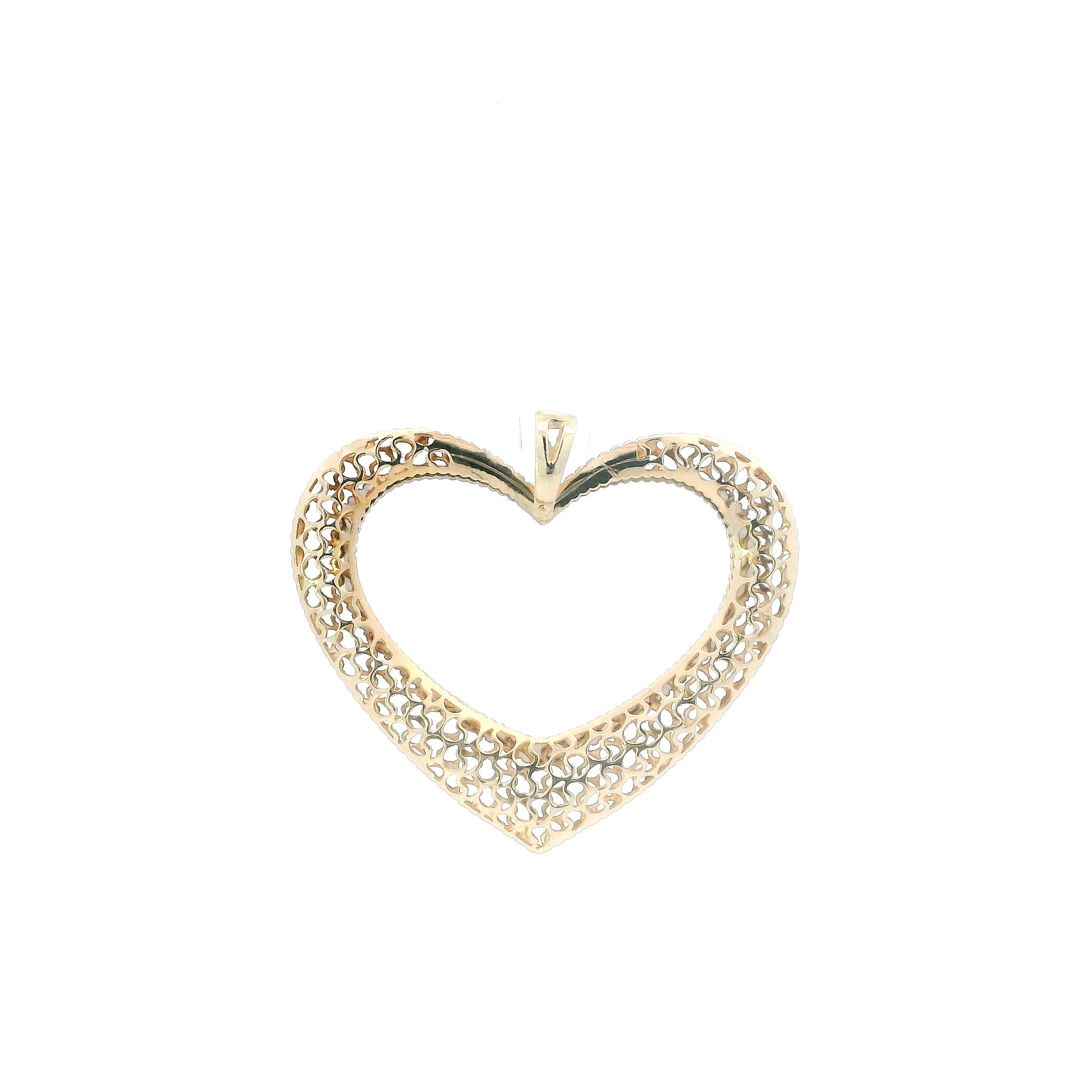 14K Yellow & White Gold Filigree Open Heart Pendant