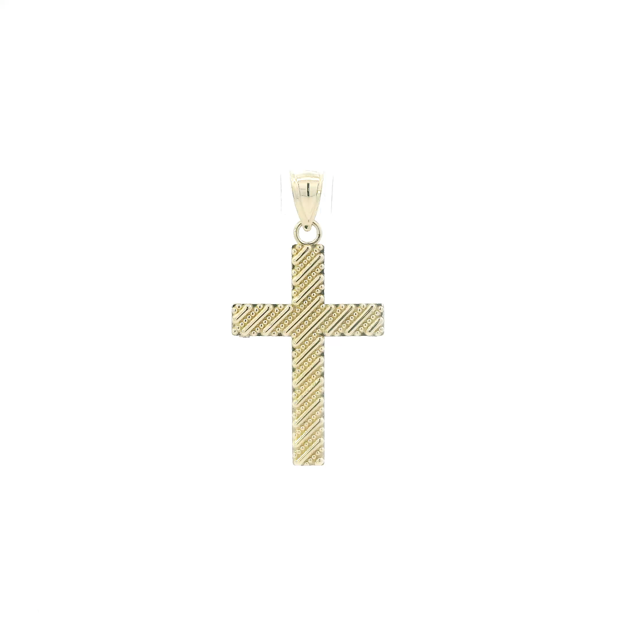 10K Yellow Gold Beaded Texture Cross Pendant