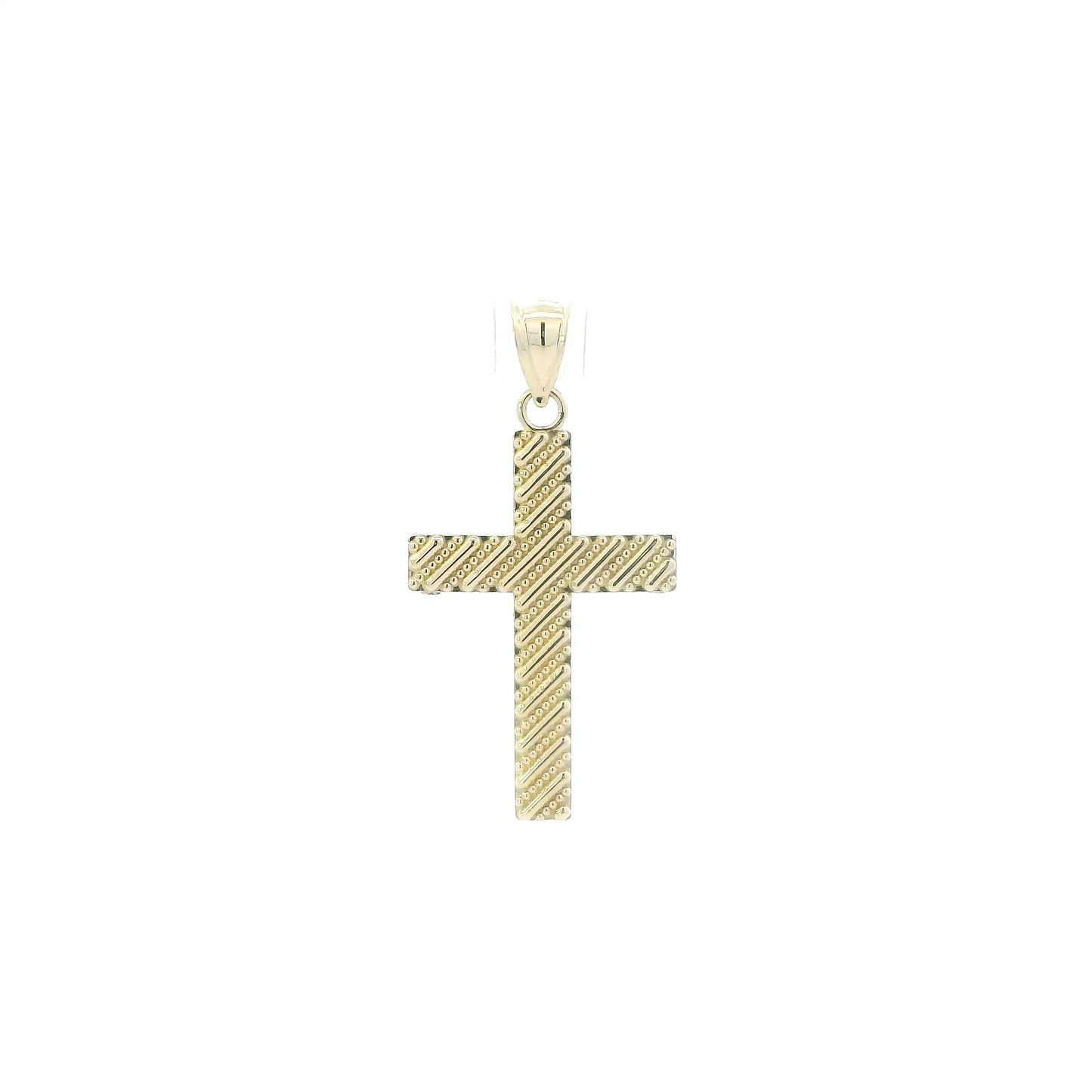 10K Yellow Gold Beaded Texture Cross Pendant
