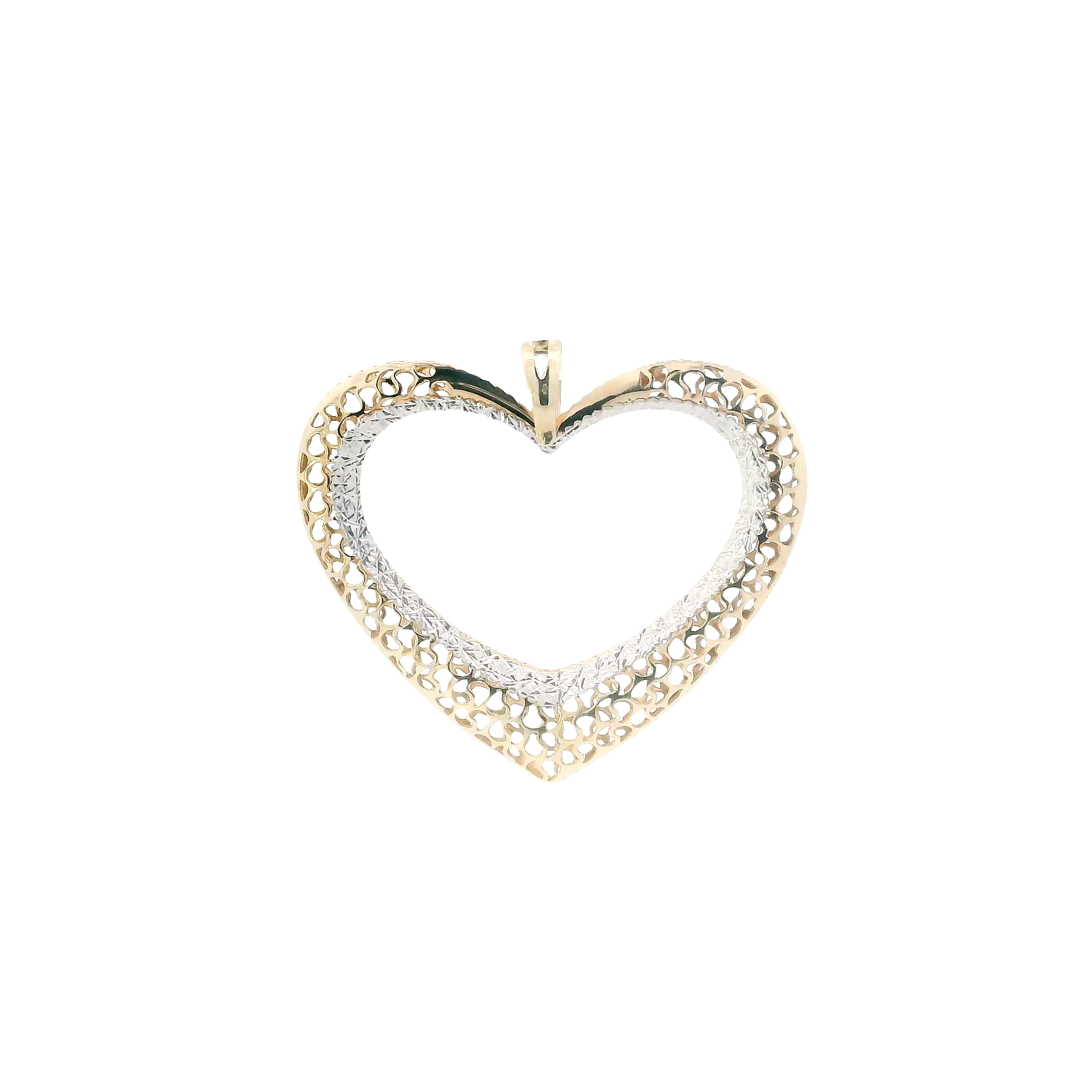 14K Yellow & White Gold Filigree Open Heart Pendant