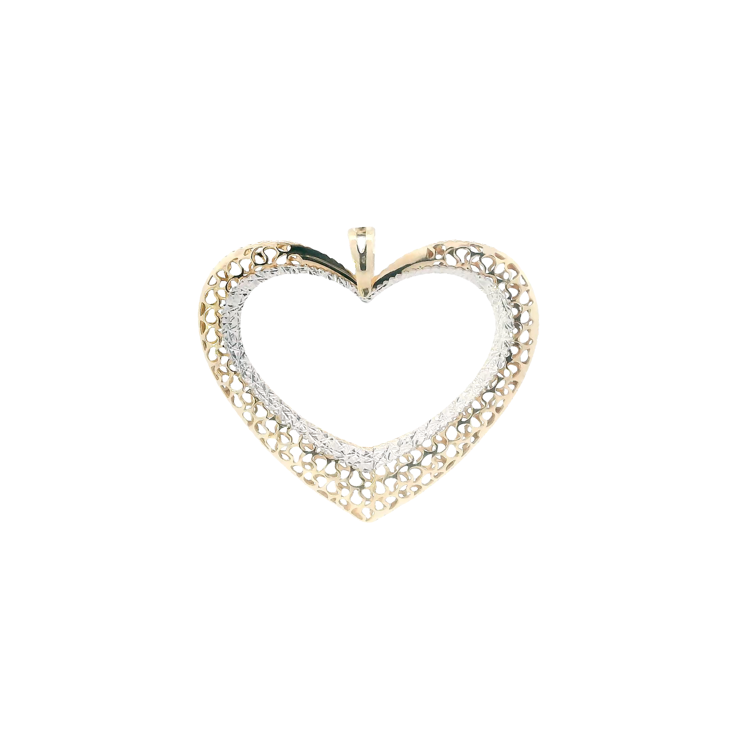 14K Yellow & White Gold Filigree Open Heart Pendant
