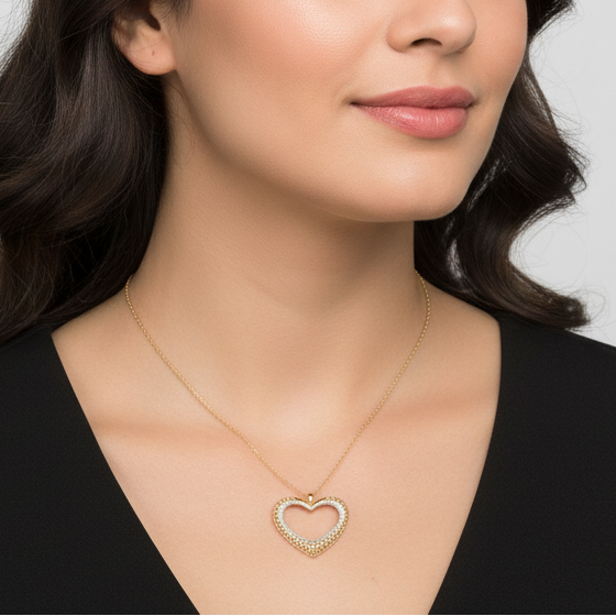 14K Yellow & White Gold Filigree Open Heart Pendant