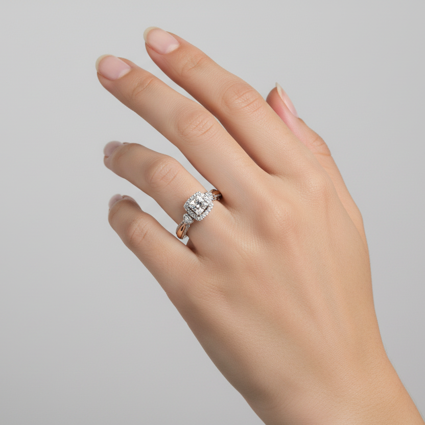 Sterling Silver & 10K Yellow Gold Diamonds Womens Ring - 0.24ct